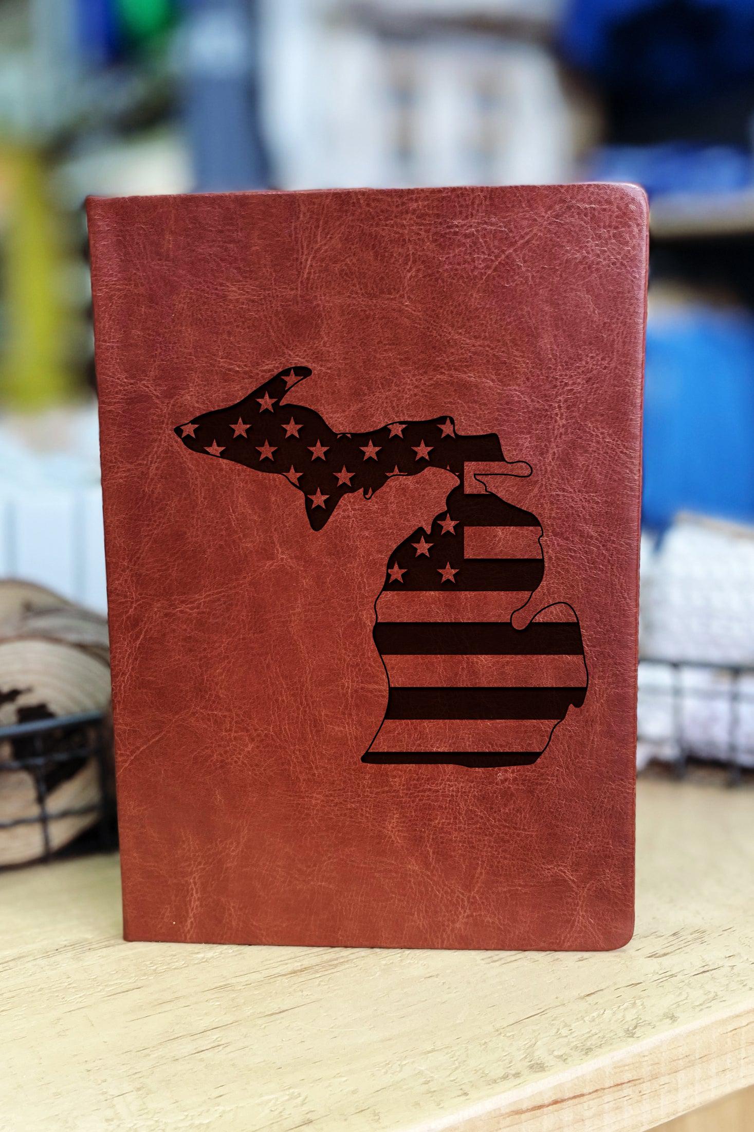 American Flag - Monochrome - Michigan - Leather Journal