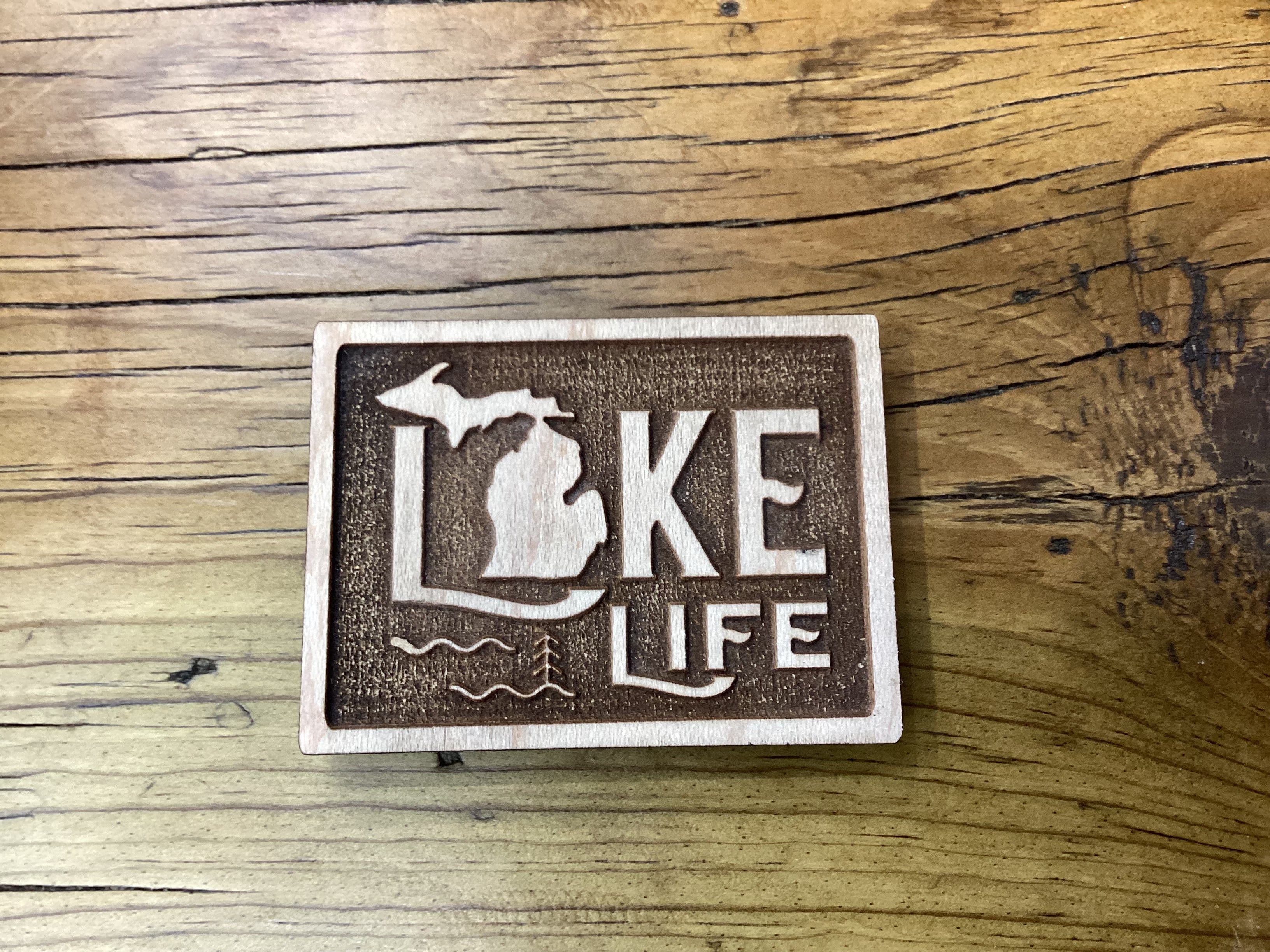 'Lake Life' Rectangle - Word - Wooden Magnet