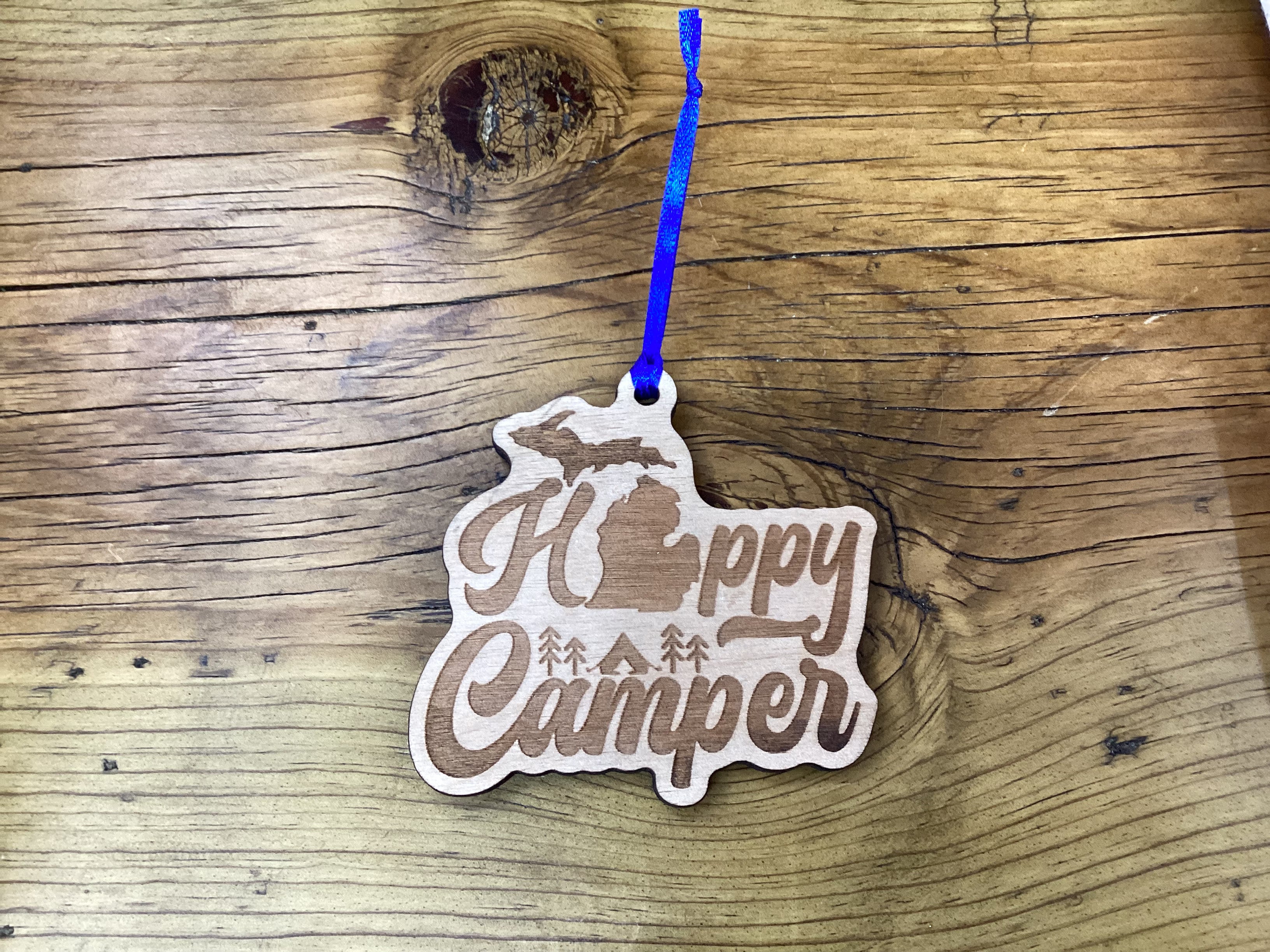 'Happy Camper' - Wood Engraved Ornament