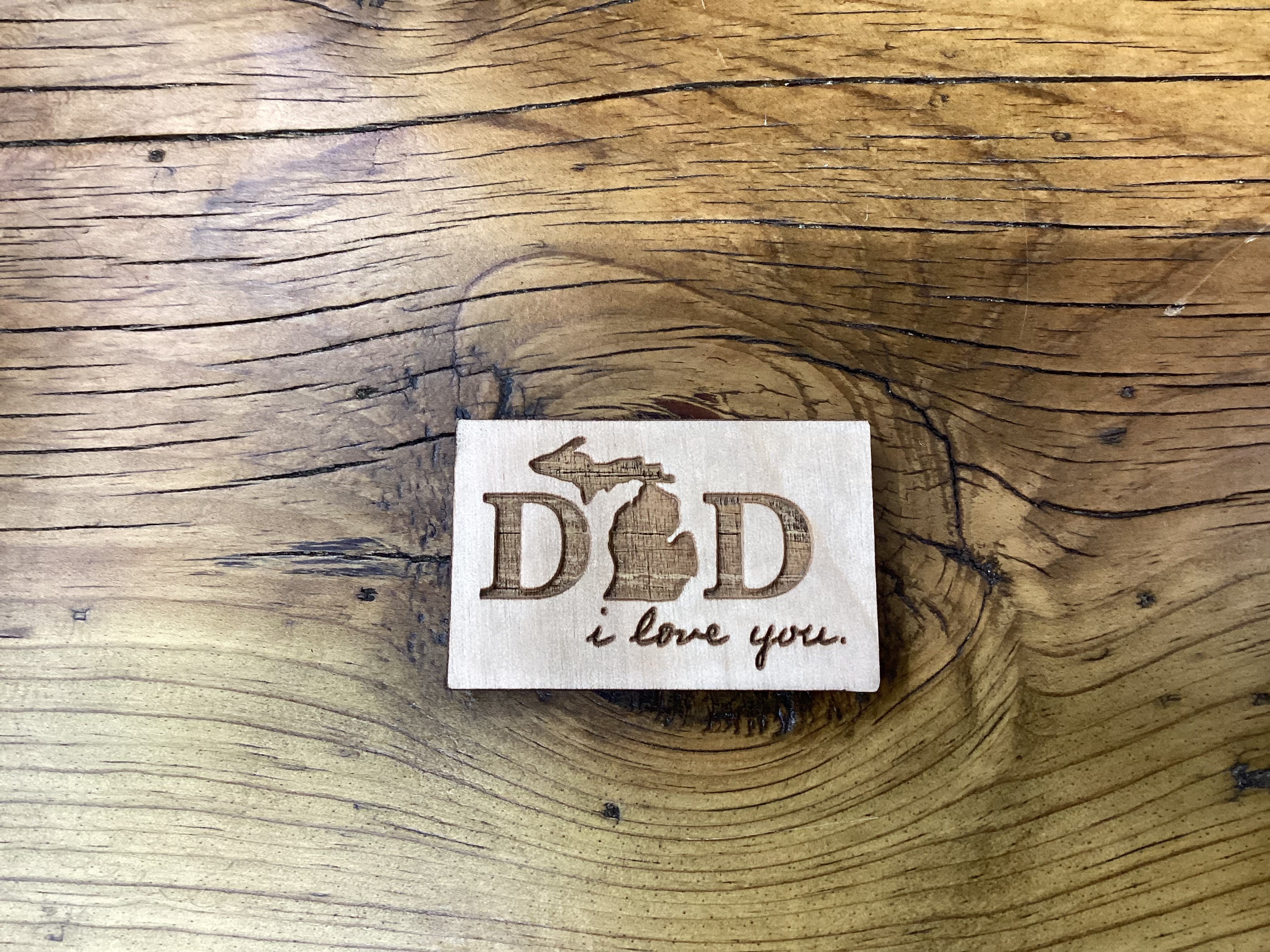 'Dad I love you' Rectangle - Michigan - Mini Wooden Magnet