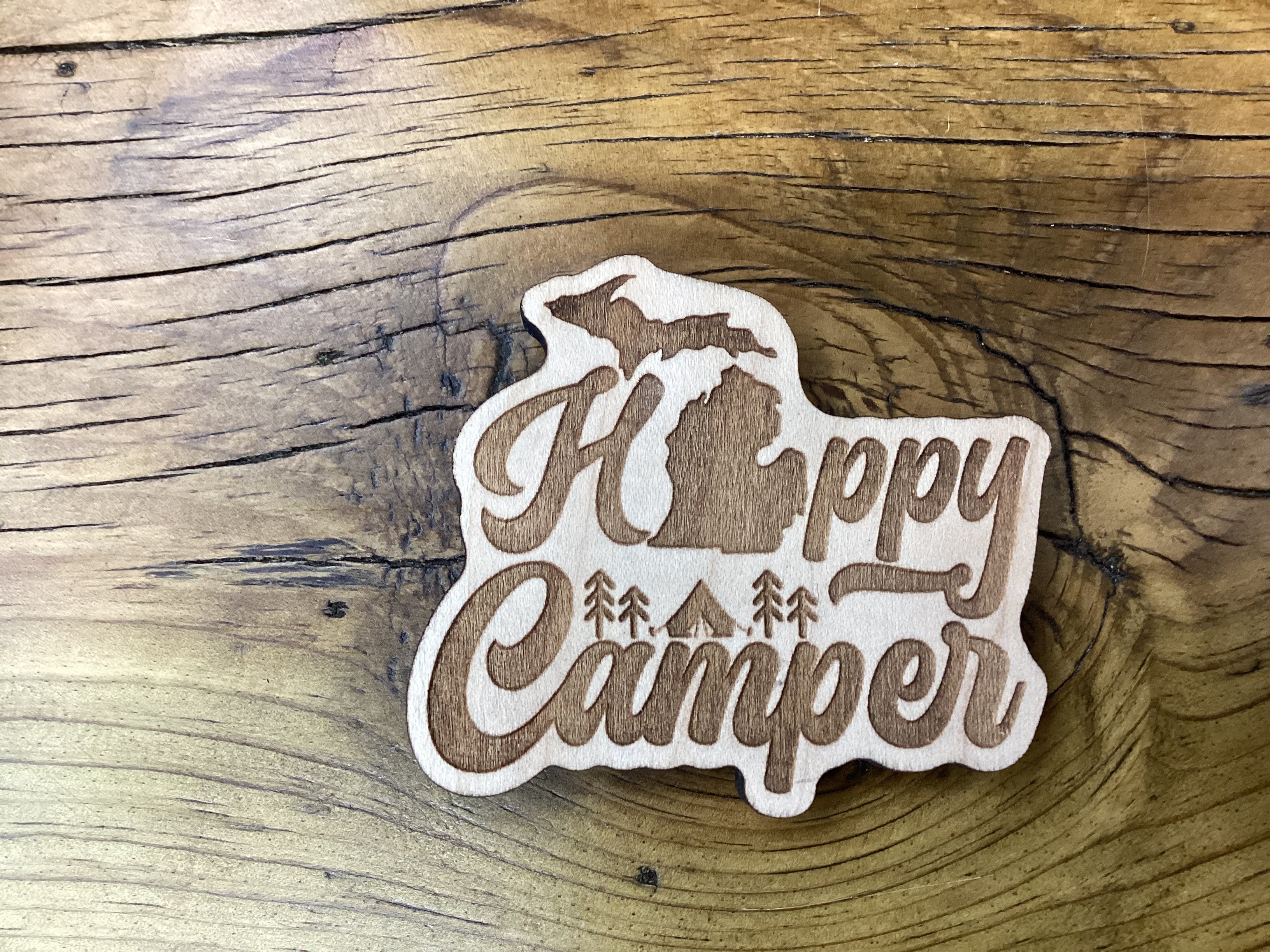 'Happy Camper' - Word - Wooden Magnet