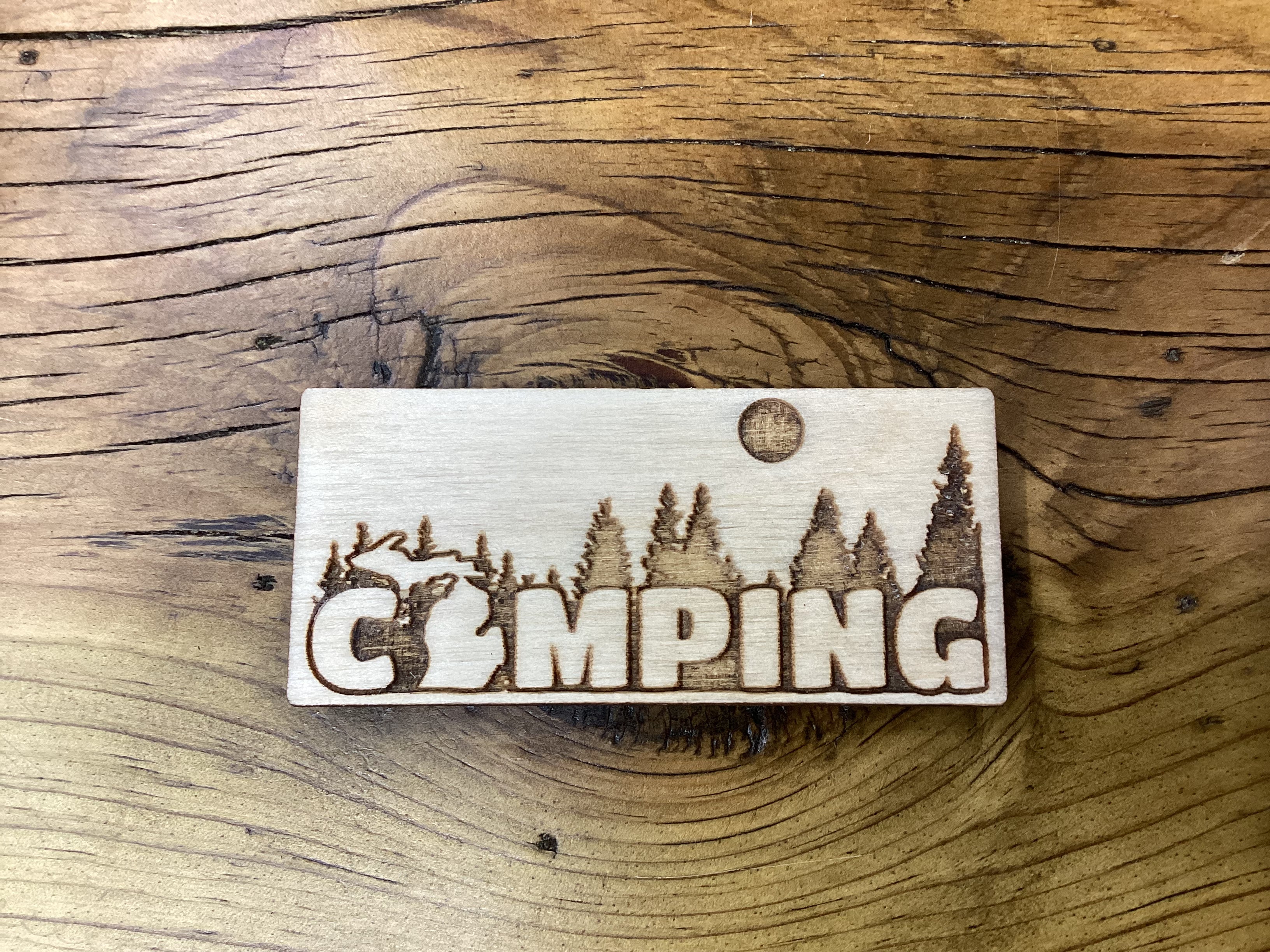 'Camping' Trees - Rectangle - Word - Wooden Magnet