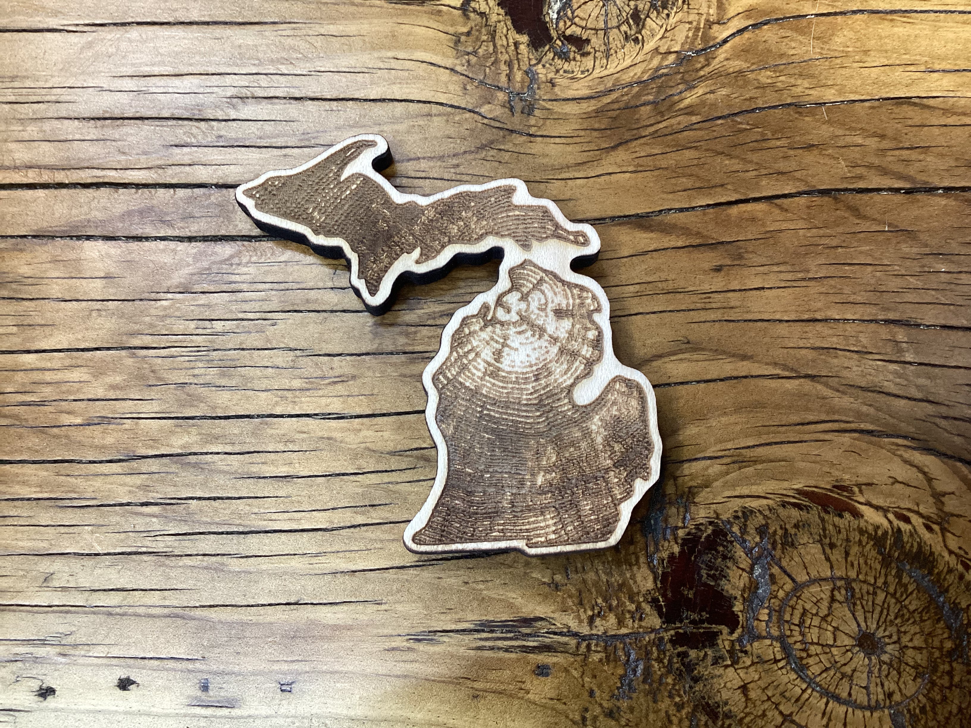 Tree Rings - Outline - Michigan - Wooden Magnet