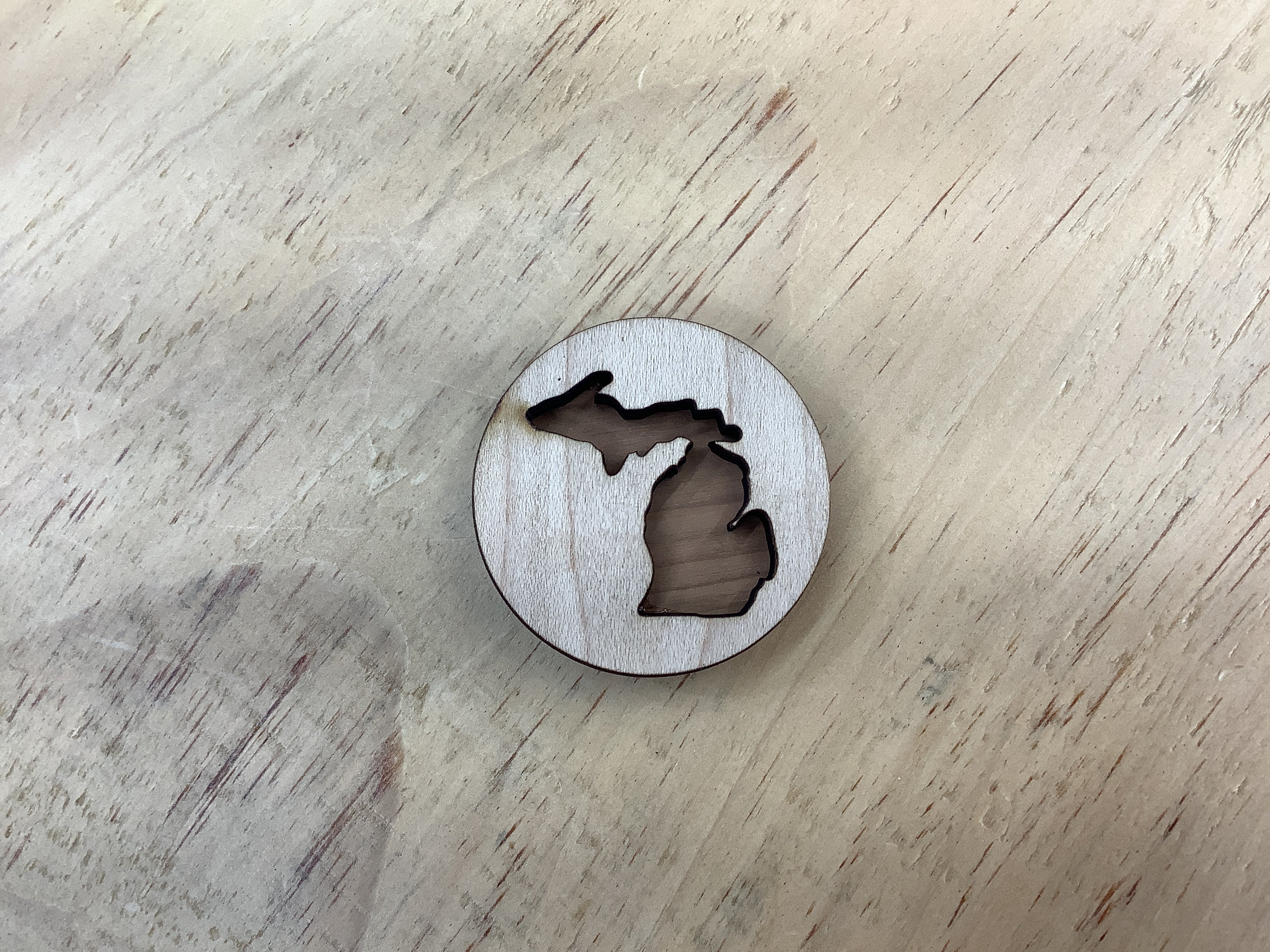 Cut of Michigan  - Round - Wooden Magnet