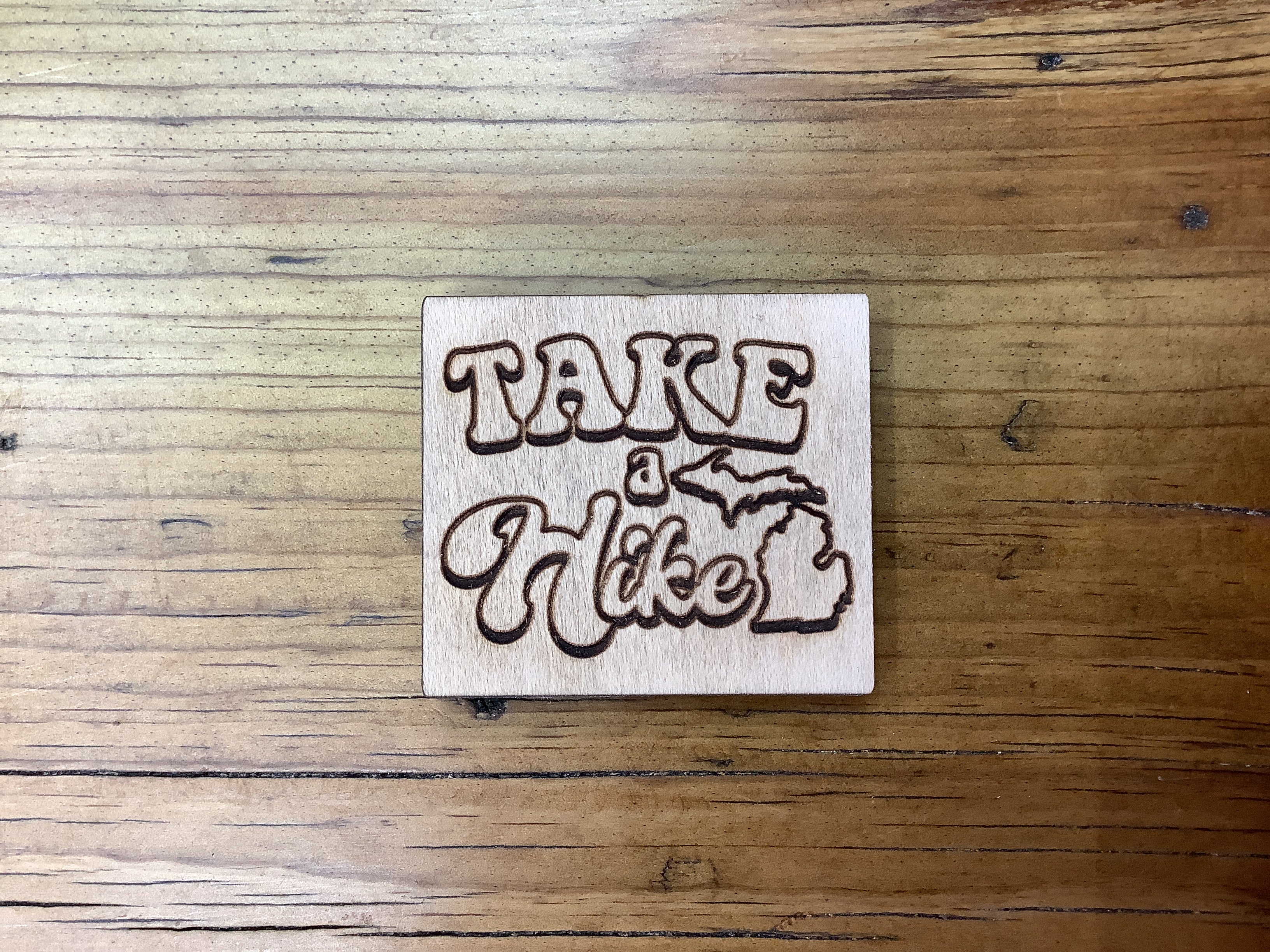 'Take a Hike' Square - Word - Wooden Magnet