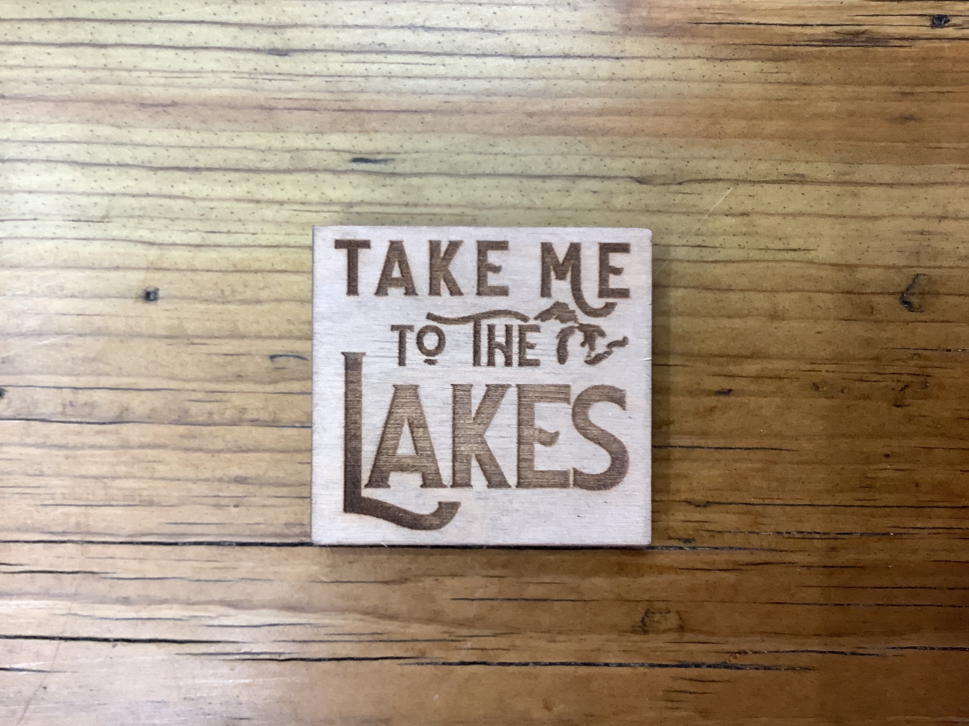 'Take Me To The Lakes' Square - Word - Wooden Magnet
