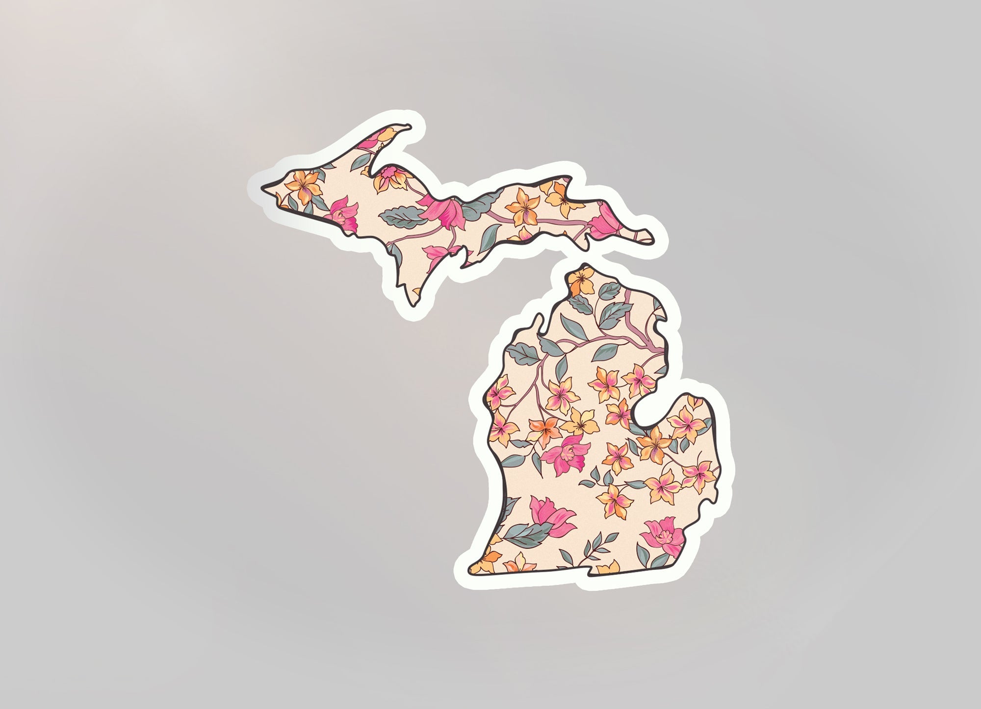Branch Floral -Cream - Michigan Waterproof Kiss Cut Sticker (3" X 3")