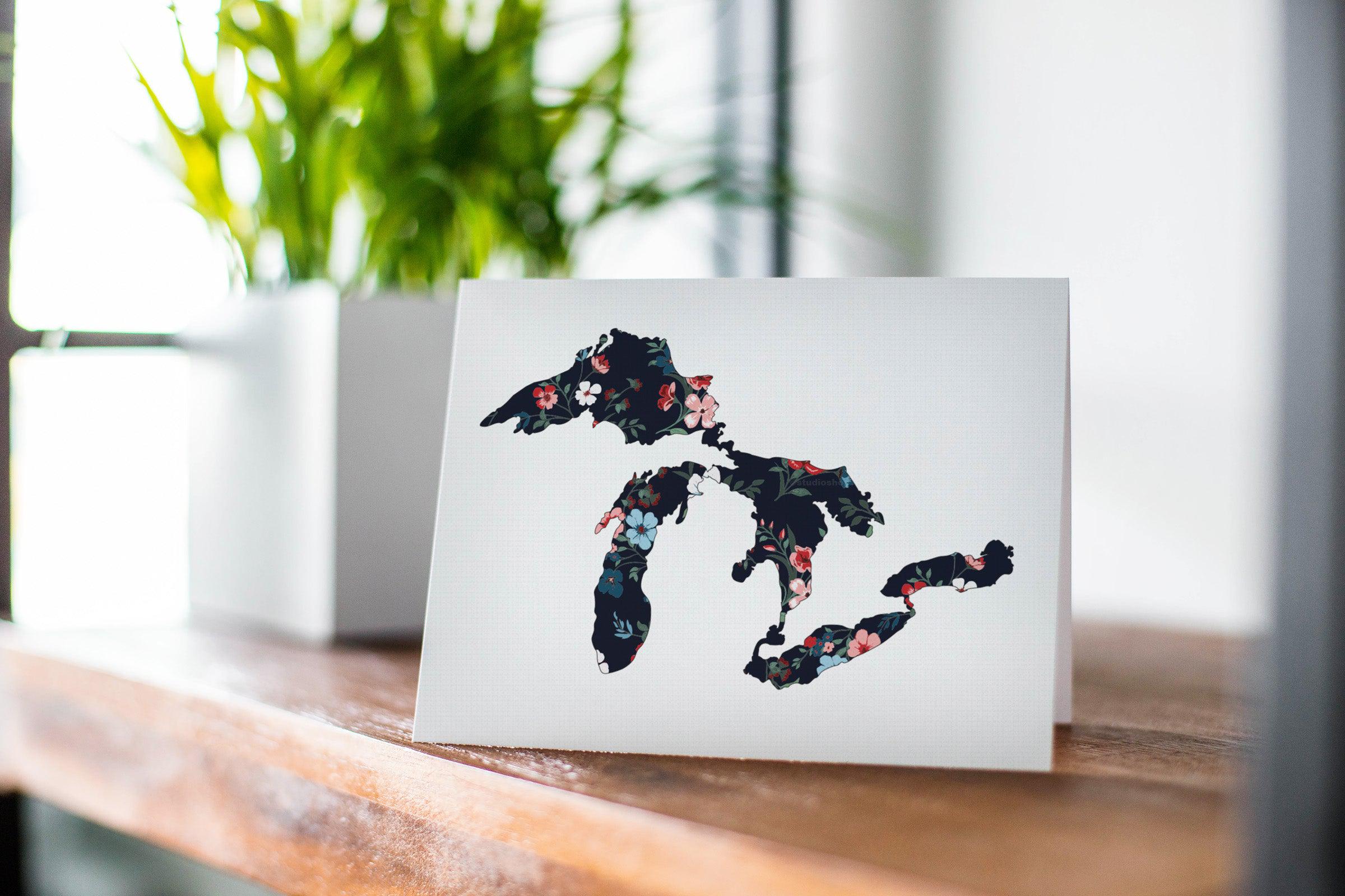 Great Lakes Black Floral Greeting Card