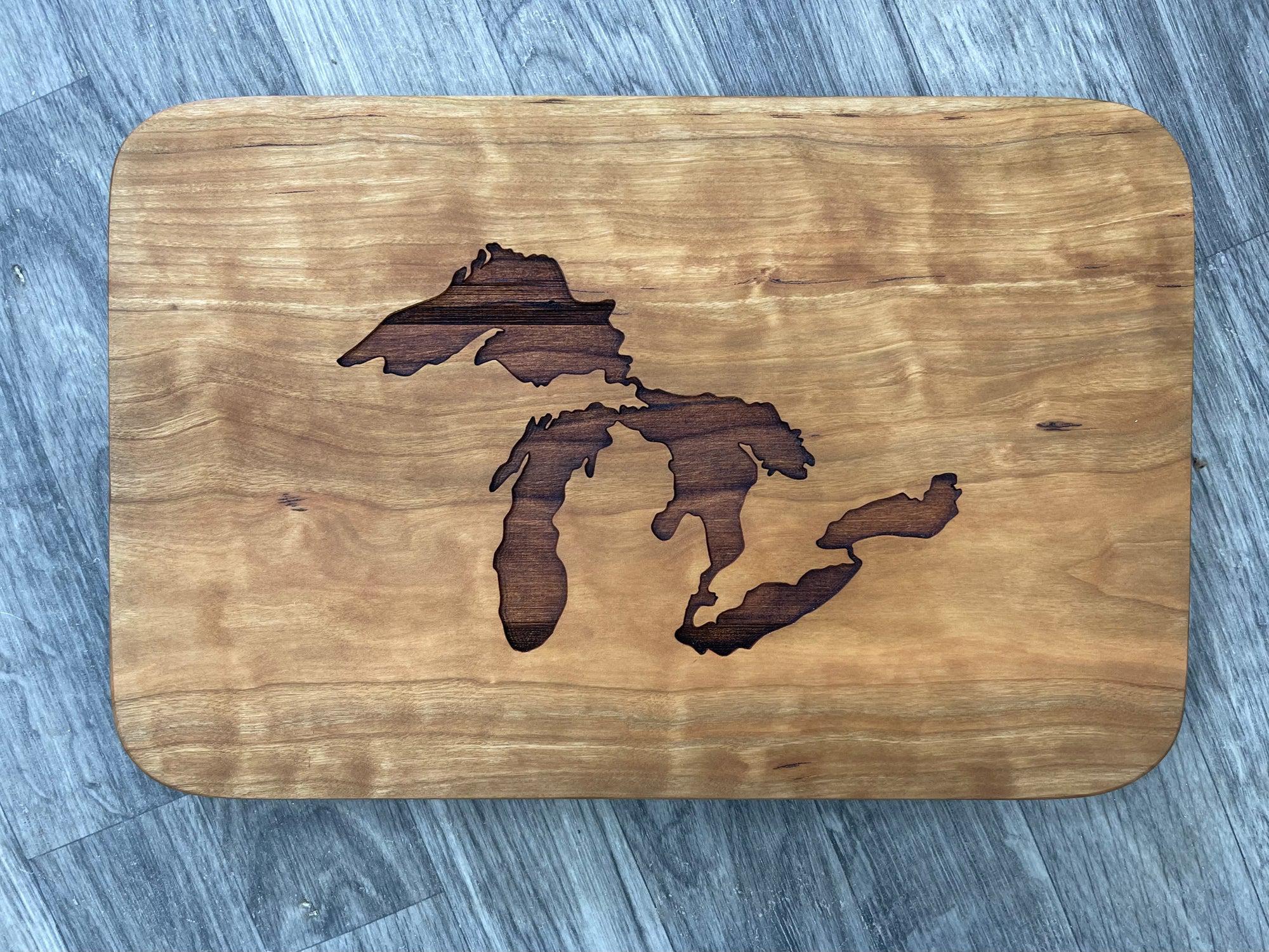Great Lakes Handmade Cherry Wood Engraved Cutting Board