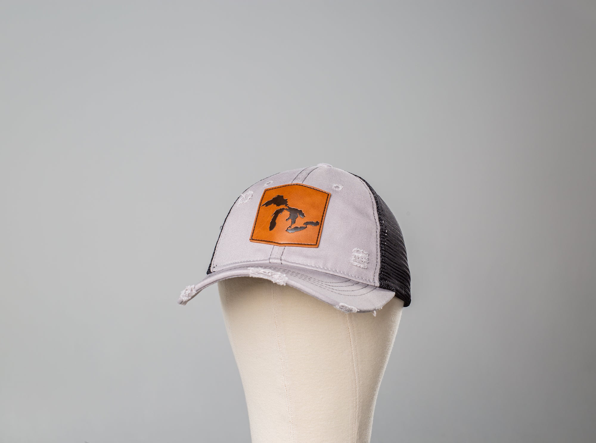 Great Lakes Leather Patch Hat, Faded Gray (Stitched Version)