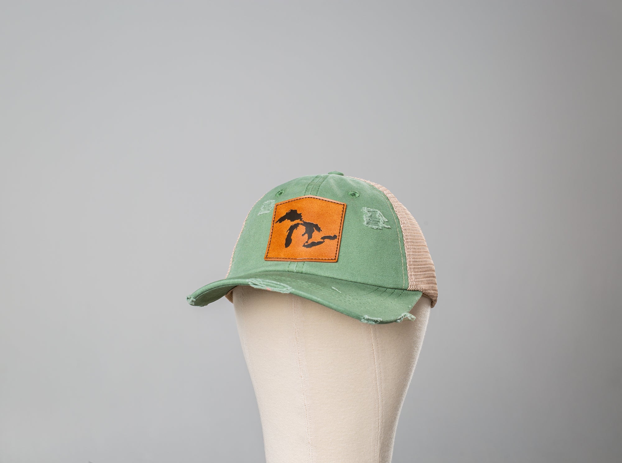 Great Lakes Leather Patch Hat, Faded Green (Stitched Version)
