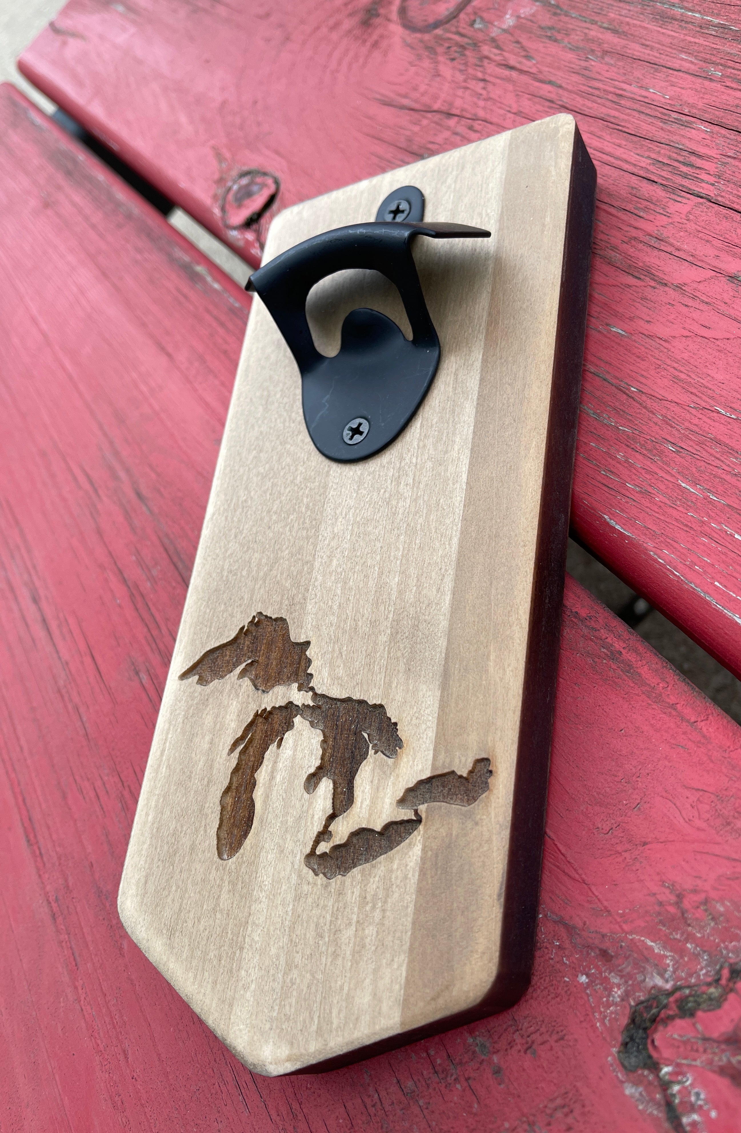 Great Lakes Wall-Mounted Engraved Wooden Bottle Opener W/ Magnet Catcher