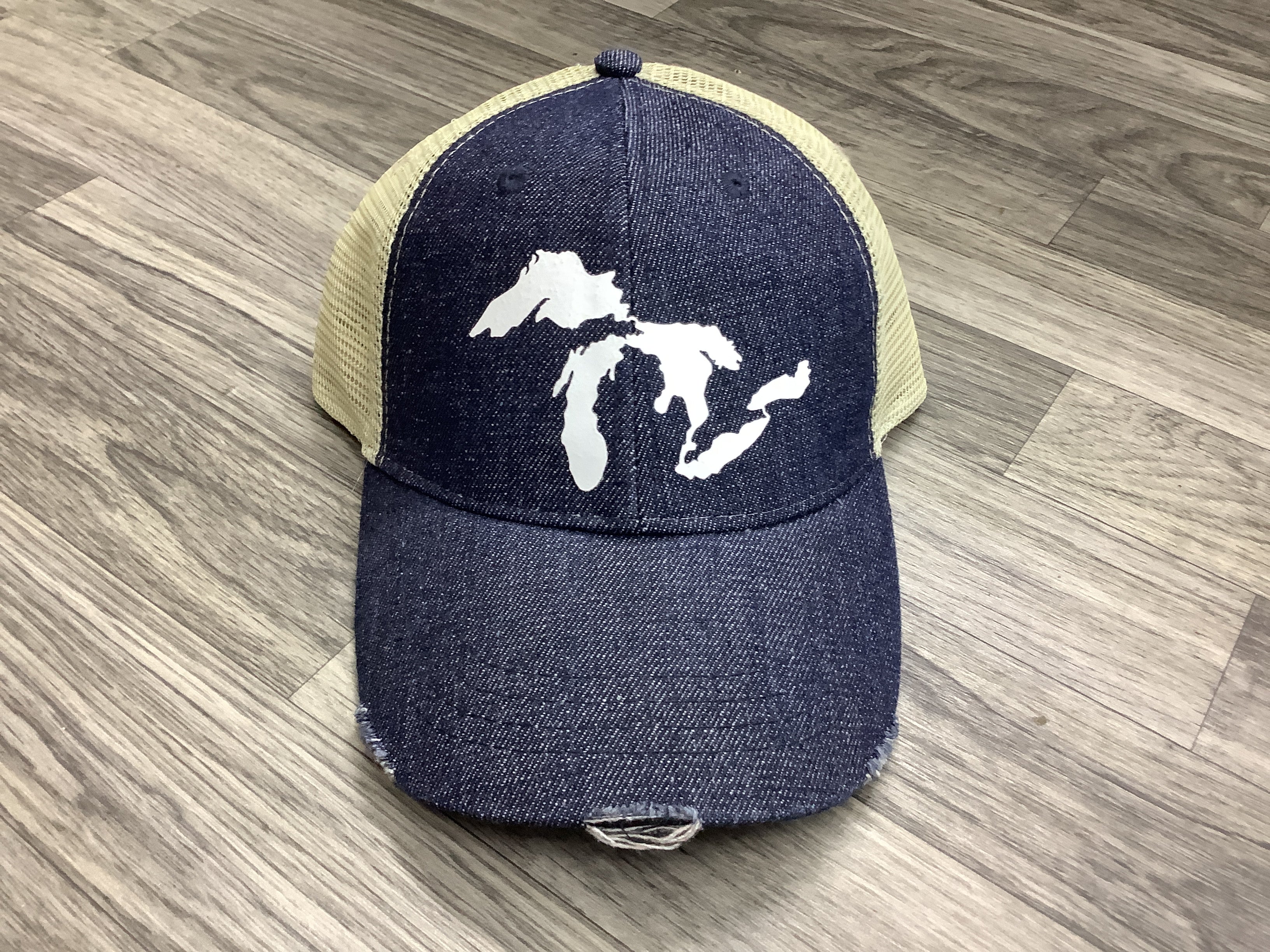 White - Great Lakes - Distressed Denim - Pressed Hat