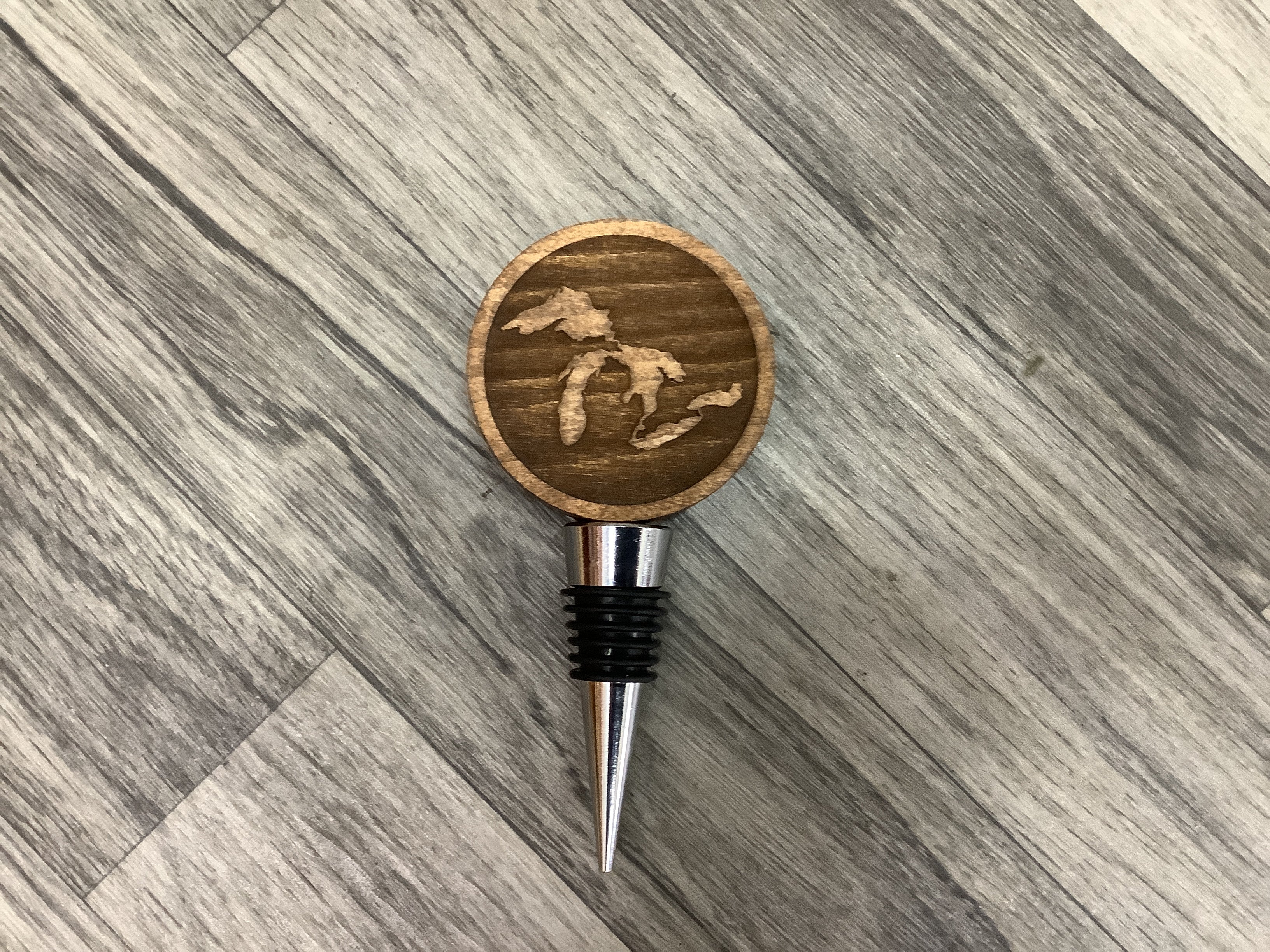 Wood Michigan Wine Stopper - Laser Engraved