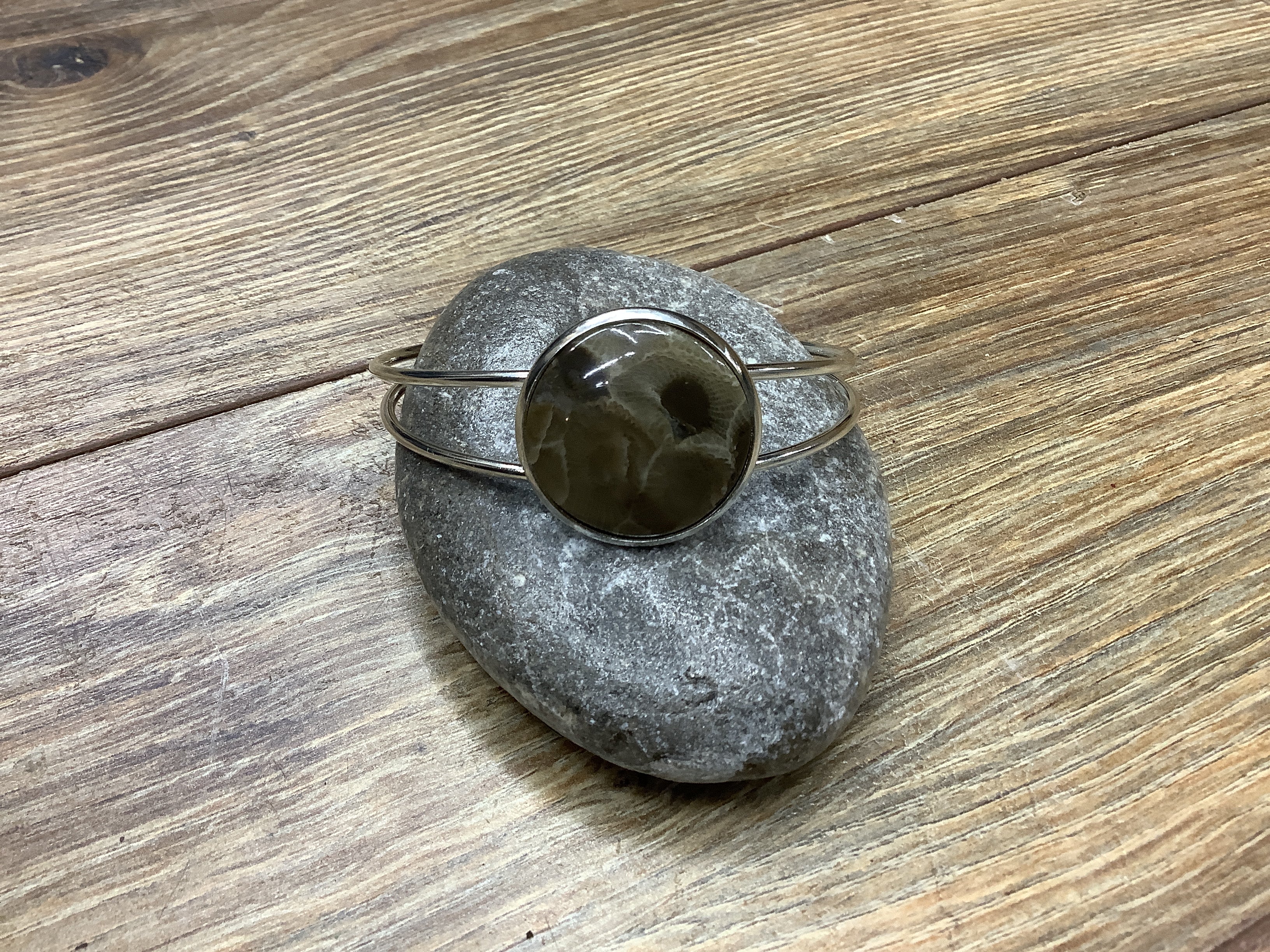Round Petoskey Stone Bangle Bracelet