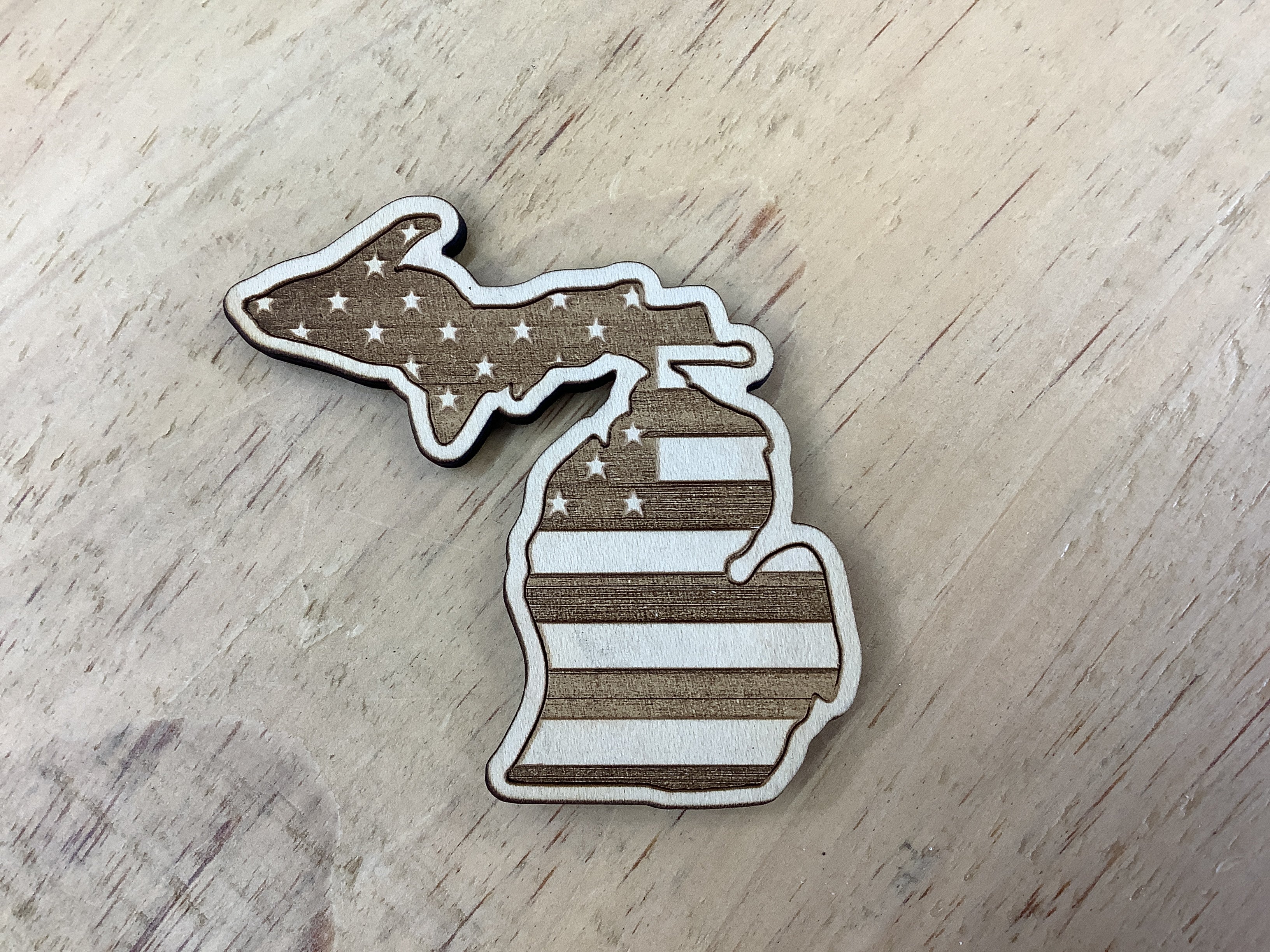 American Flag - Michigan - Wooden Magnet