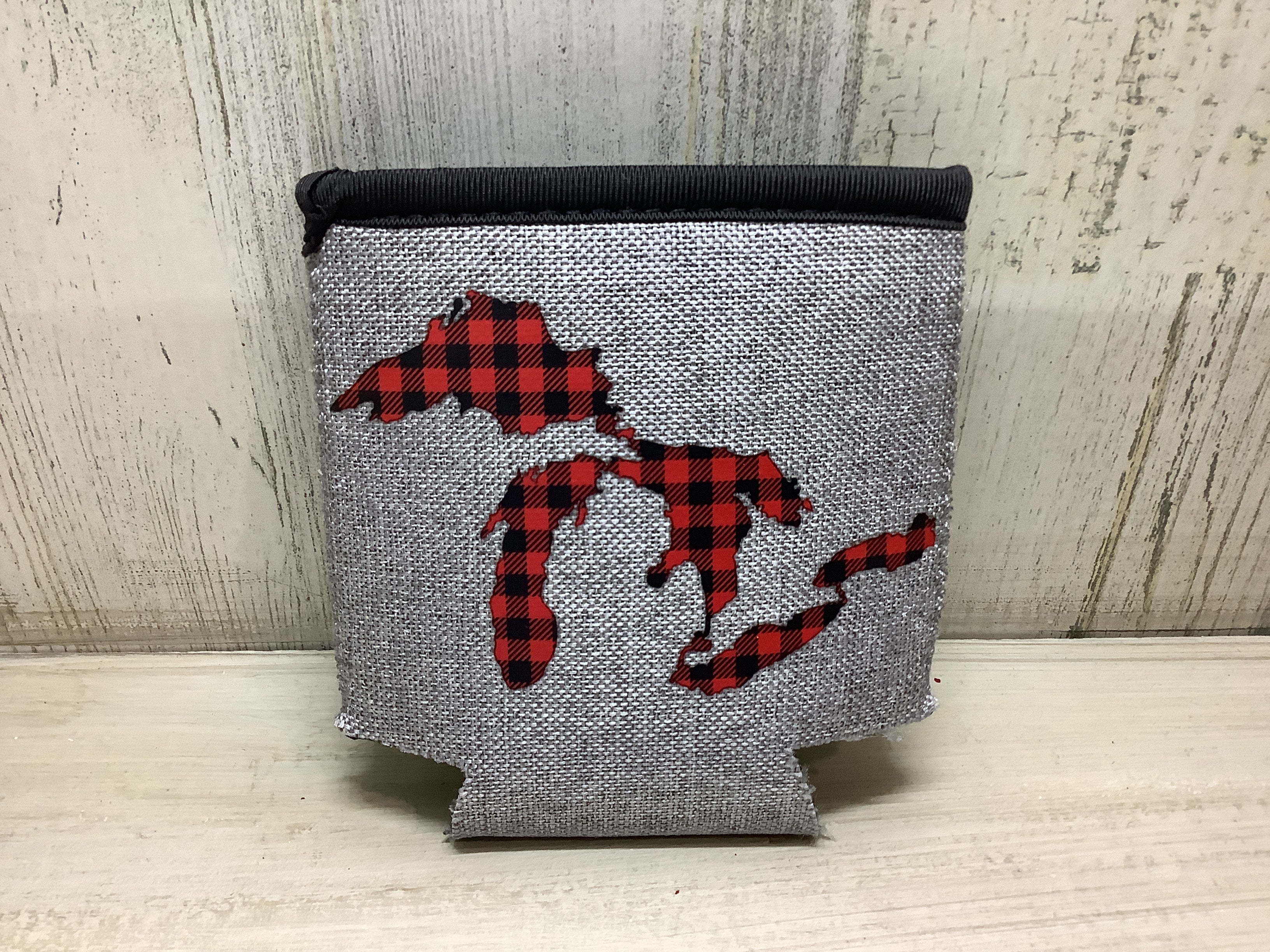 Red Plaid - Great Lakes - Heather Gray Koozie