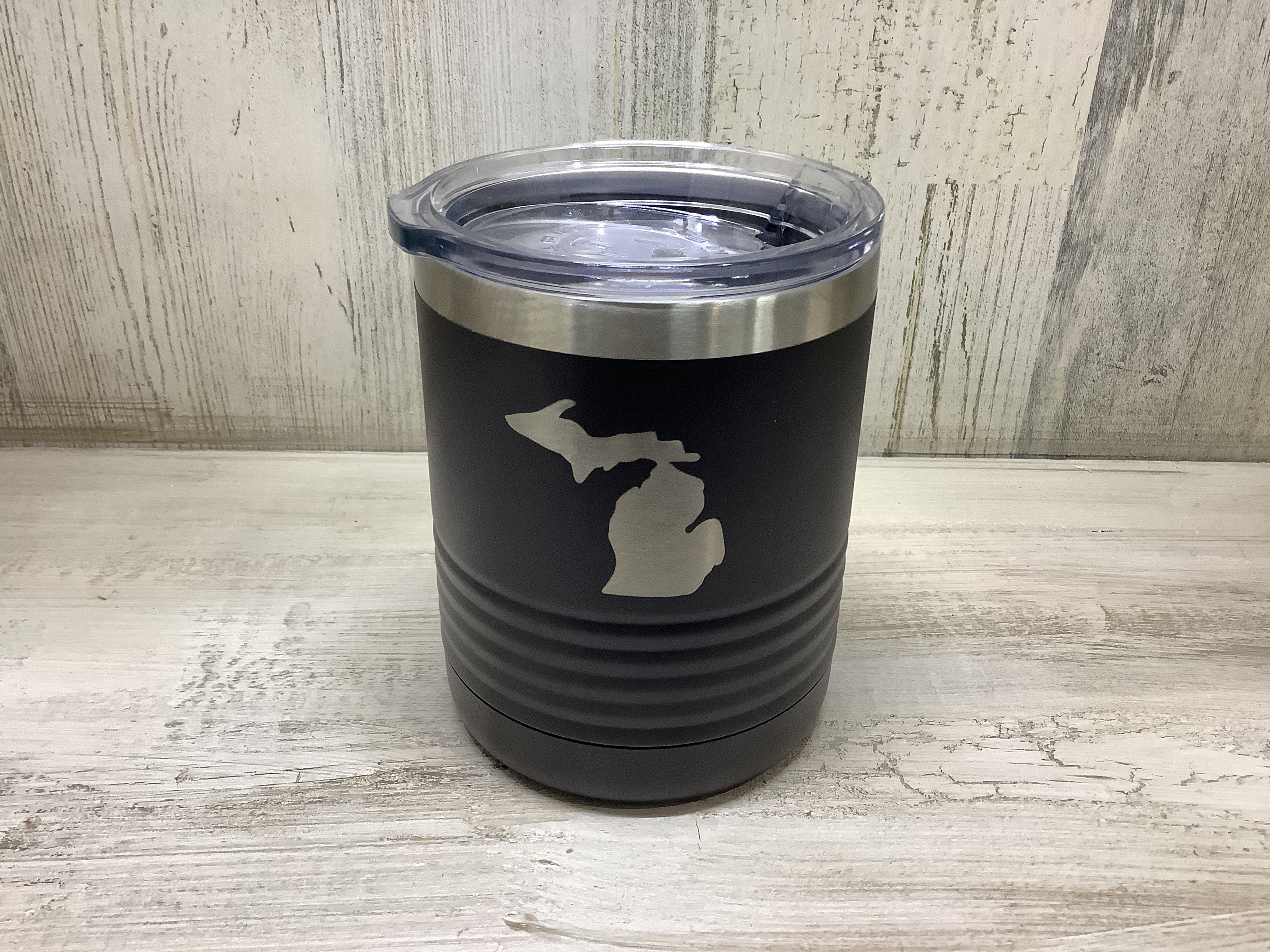 Engraved - Michigan - Black - Insulated 10 Oz Tumbler With Lid