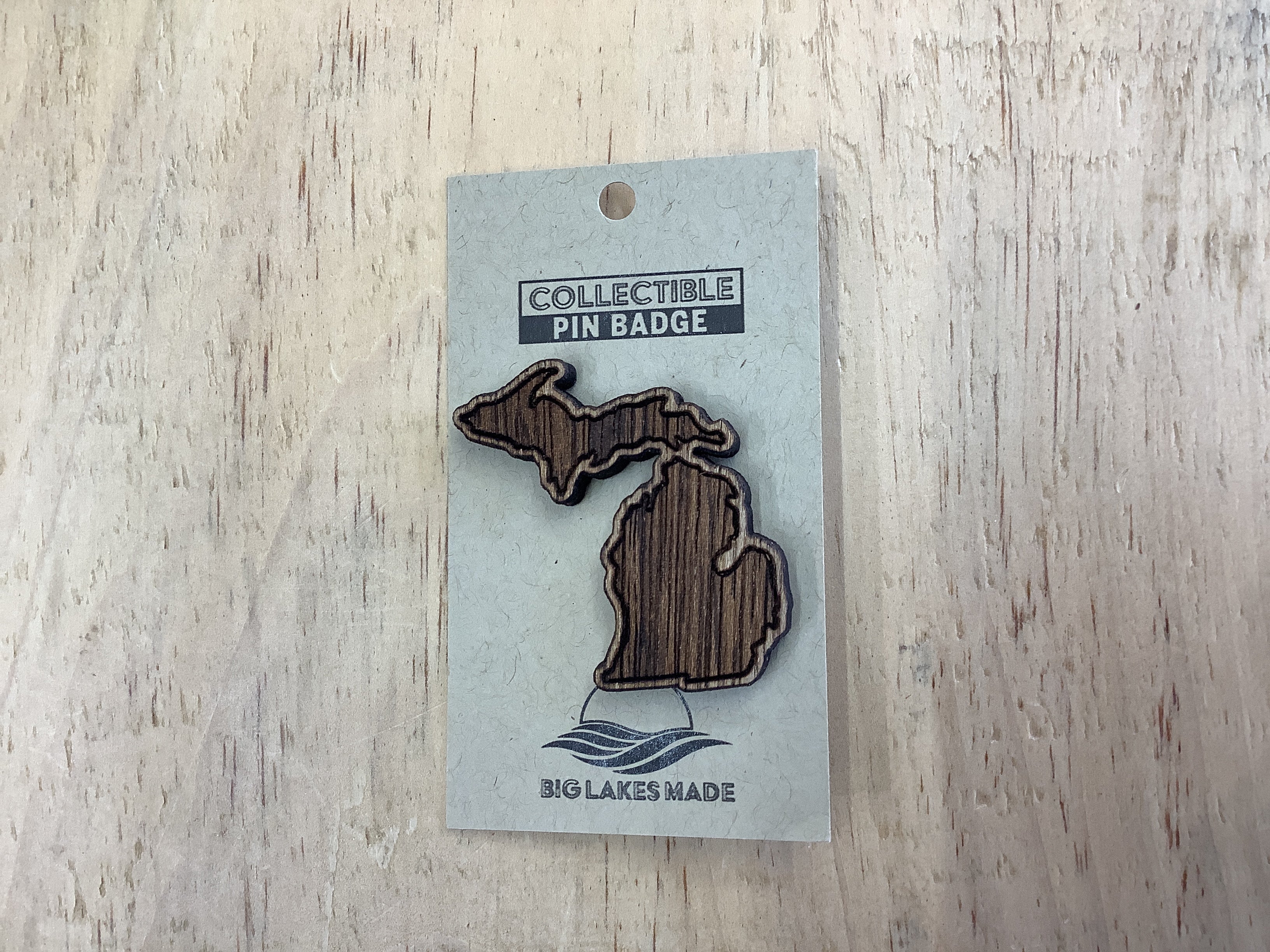 Engraved Wood Michigan Pin