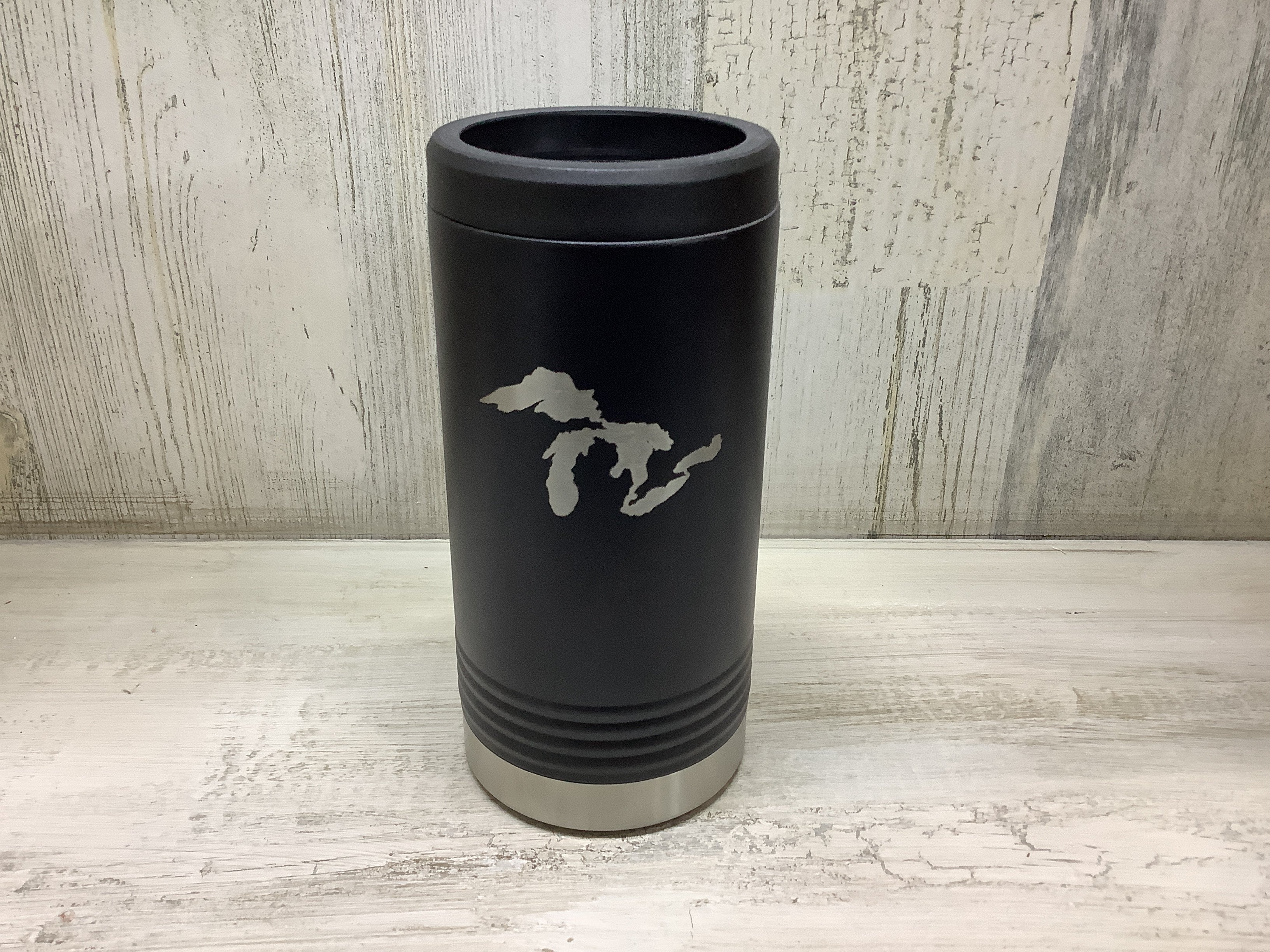 Engraved - Great Lakes - Black - Insulated Slim Can Tumbler