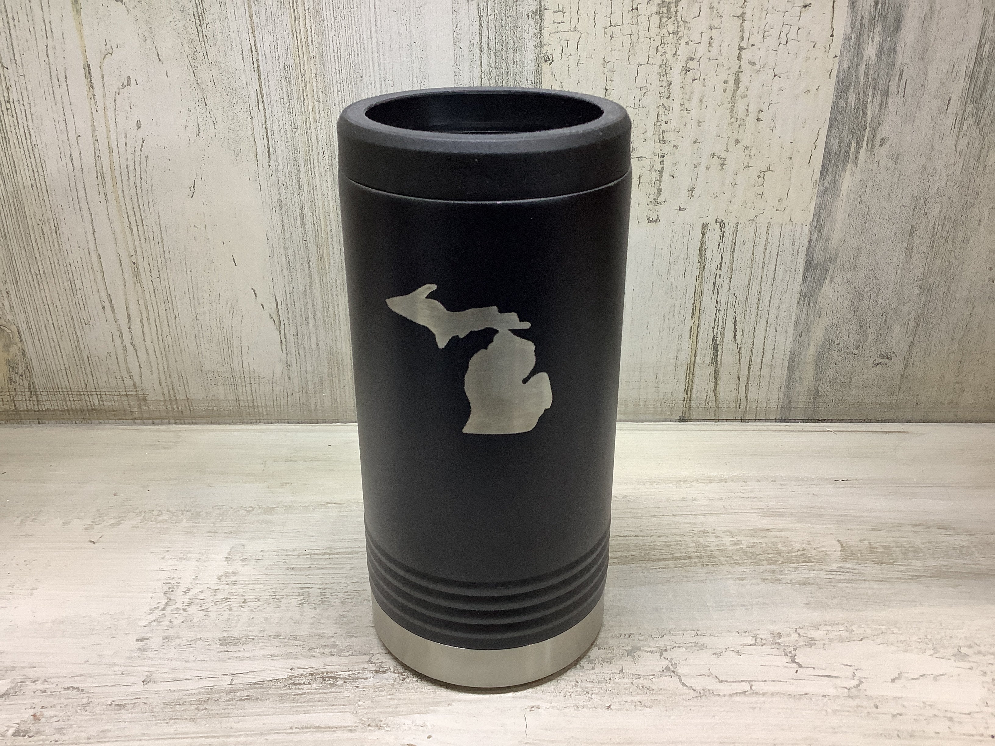 Engraved - Michigan - Black - Insulated Slim Can Tumbler