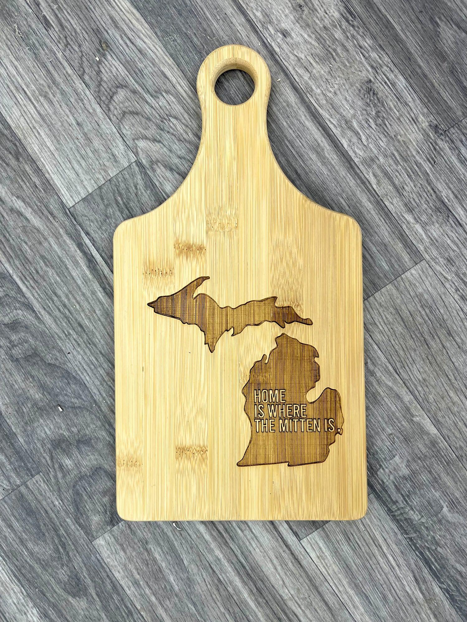 Home Is Where The Mitten Is - Word - Wooden Engraved - Cutting Board