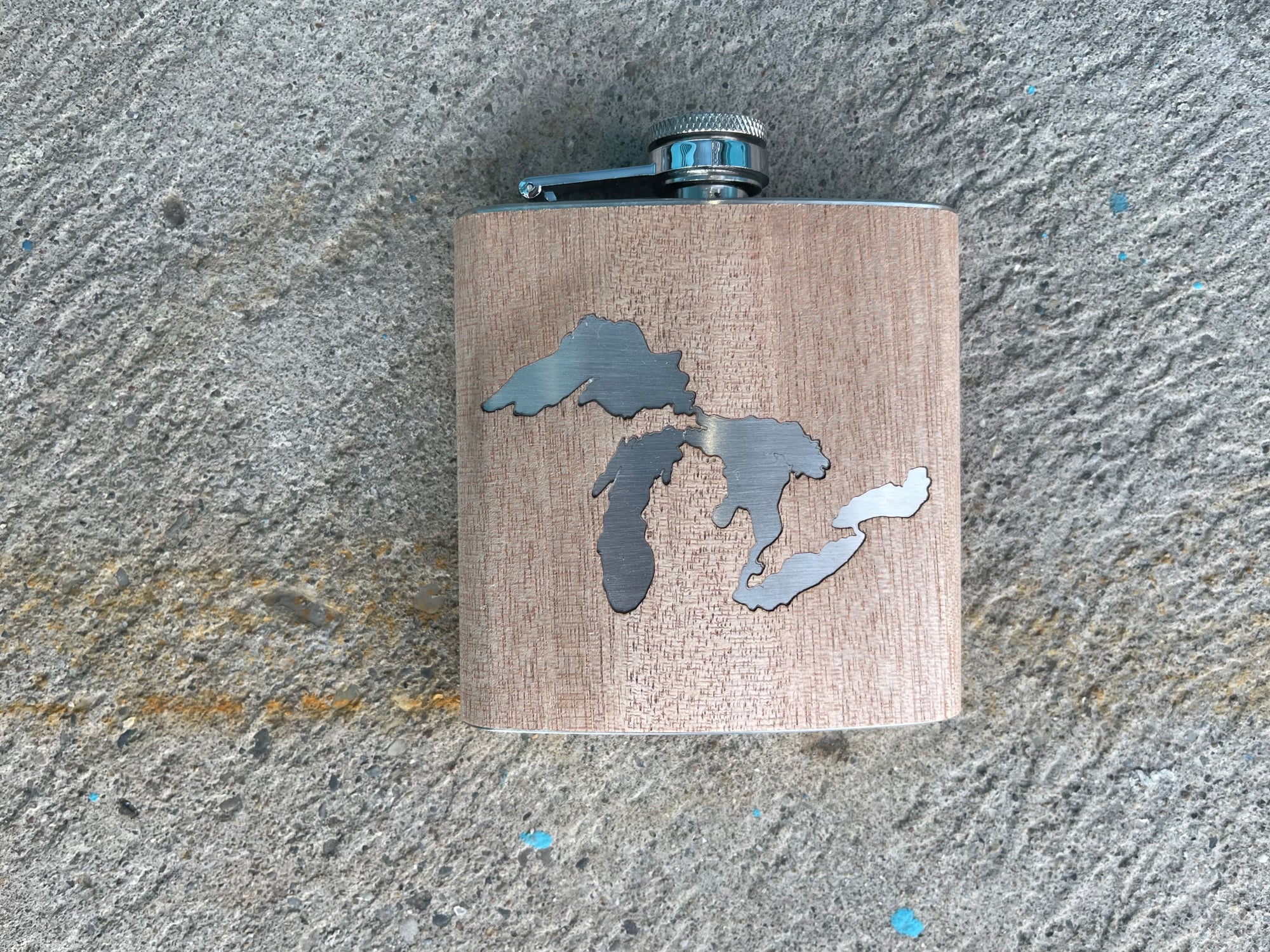 Great Lakes - Wooden Engraved - Flask
