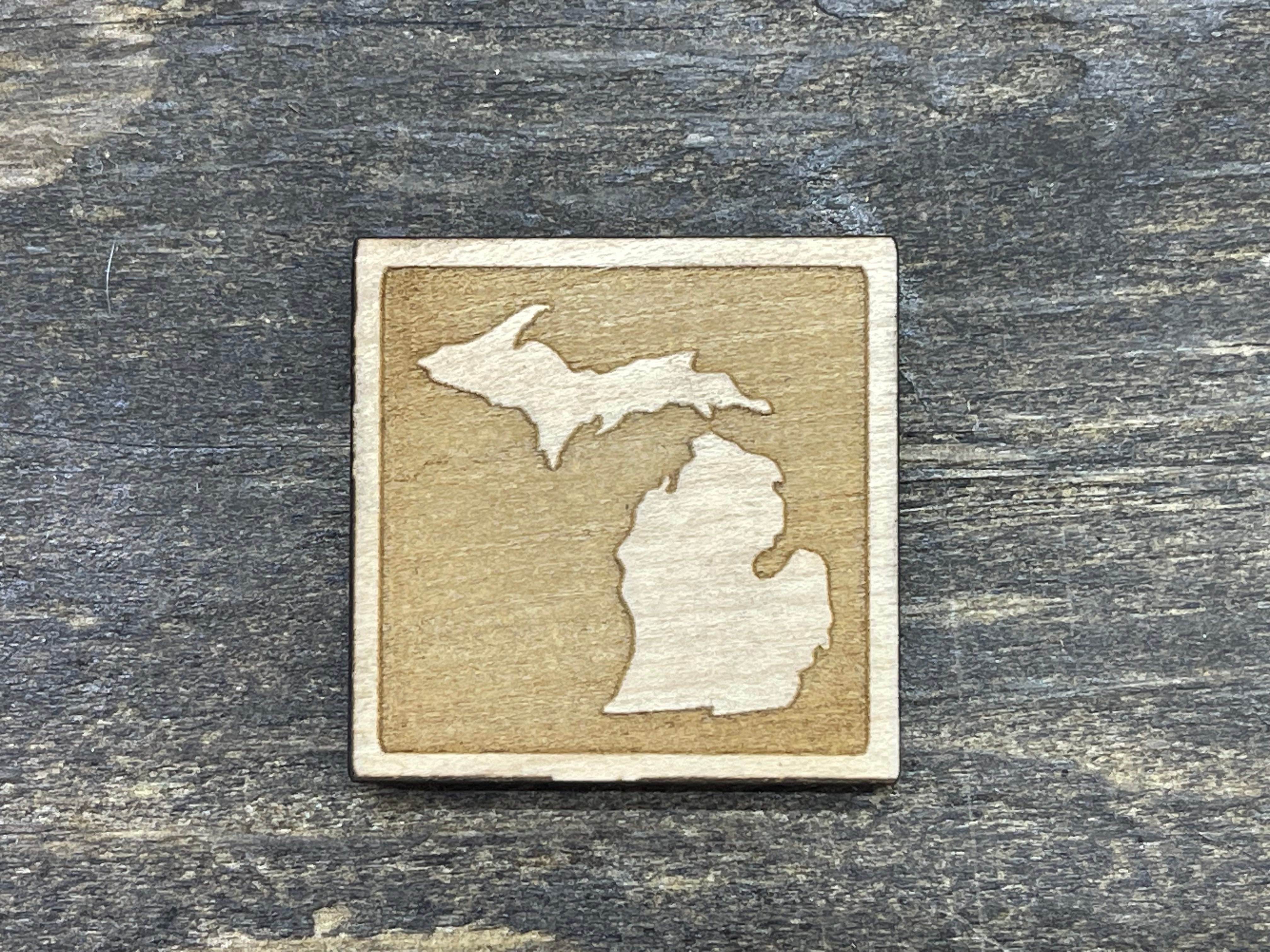 Square Michigan - Mini Wooden Magnet