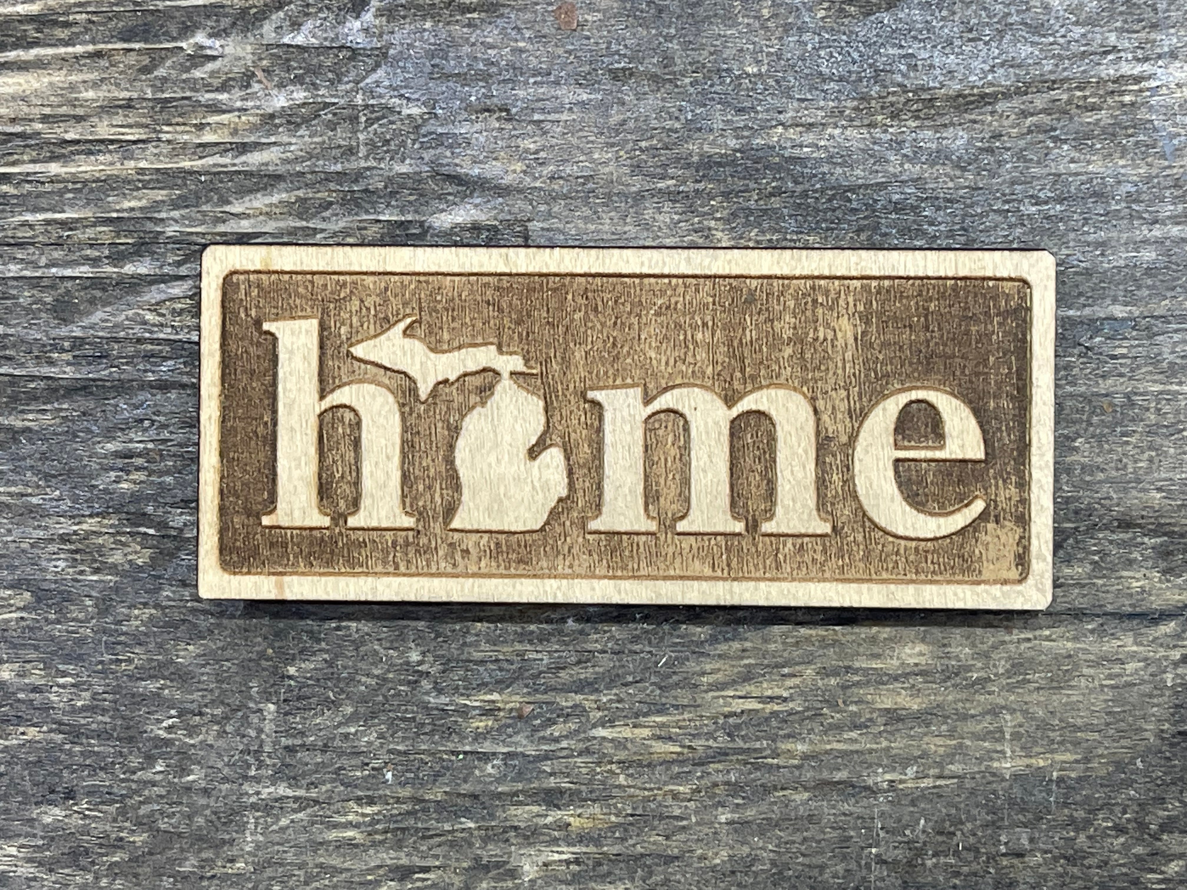 "Home" Rectangle - Word - Wooden Magnet