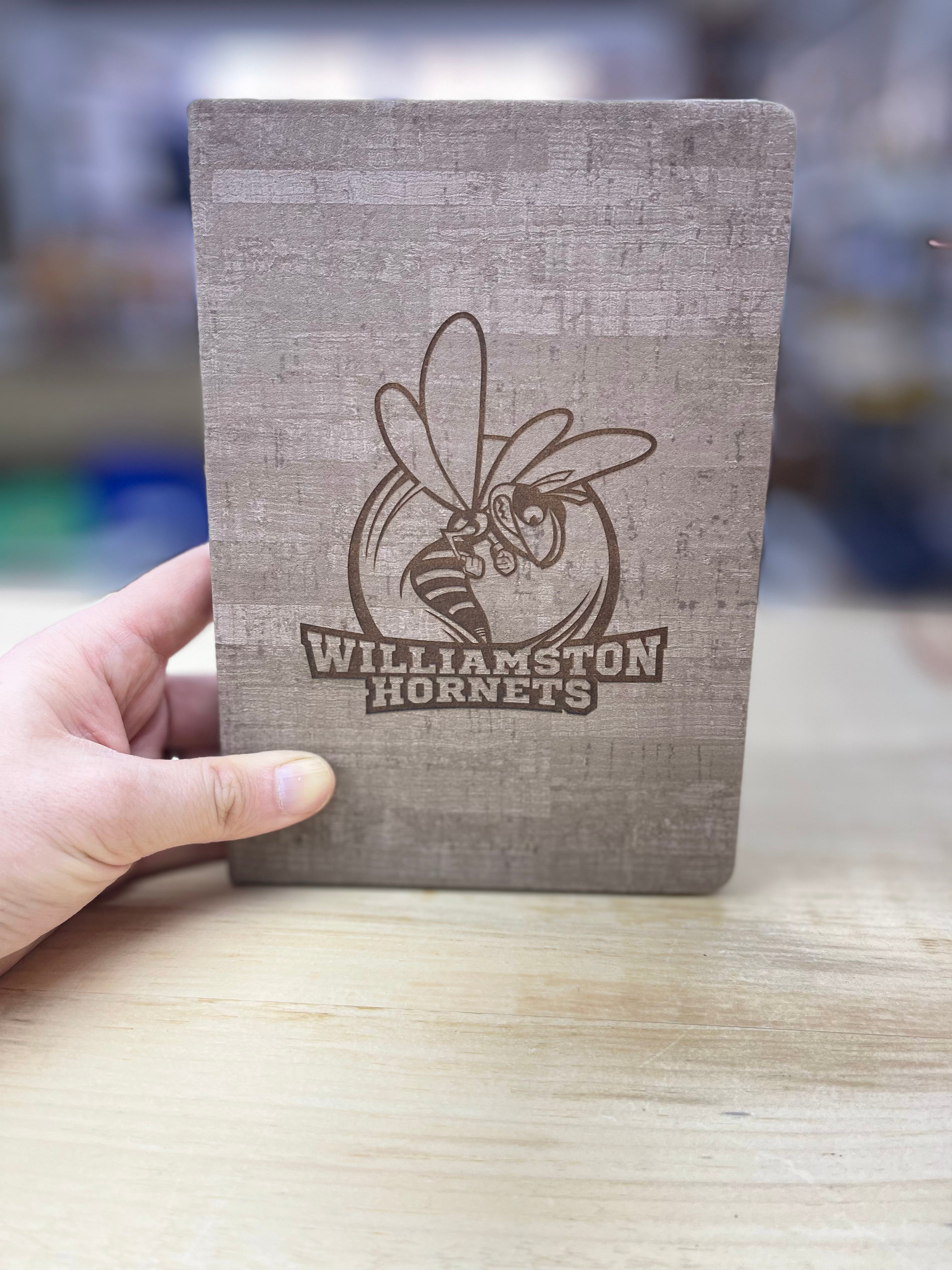 Gray Wood Grain Leather Engraved 'Williamston Hornets' Journal