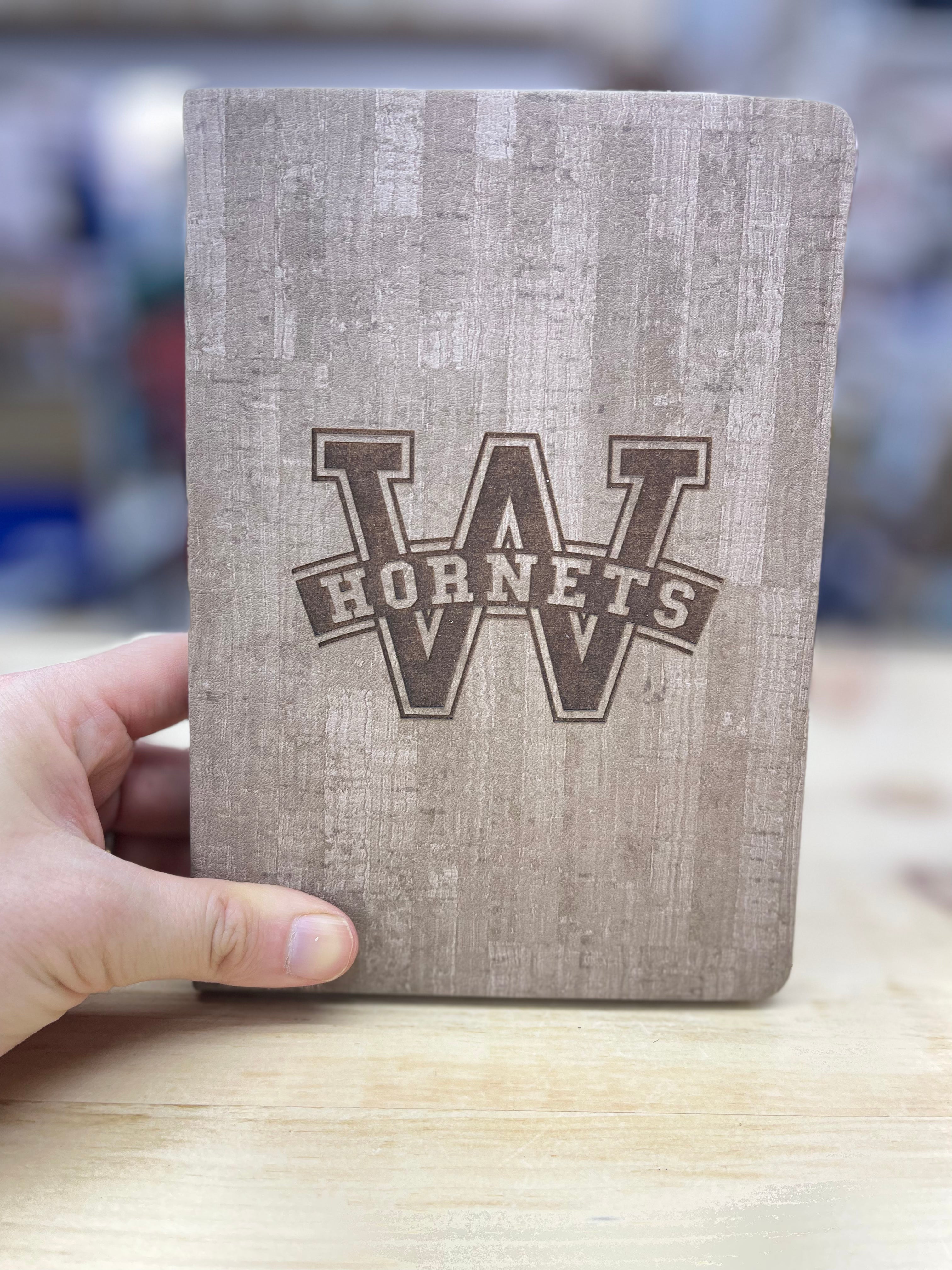Gray Wood Grain Leather Engraved W 'Hornets' Journal