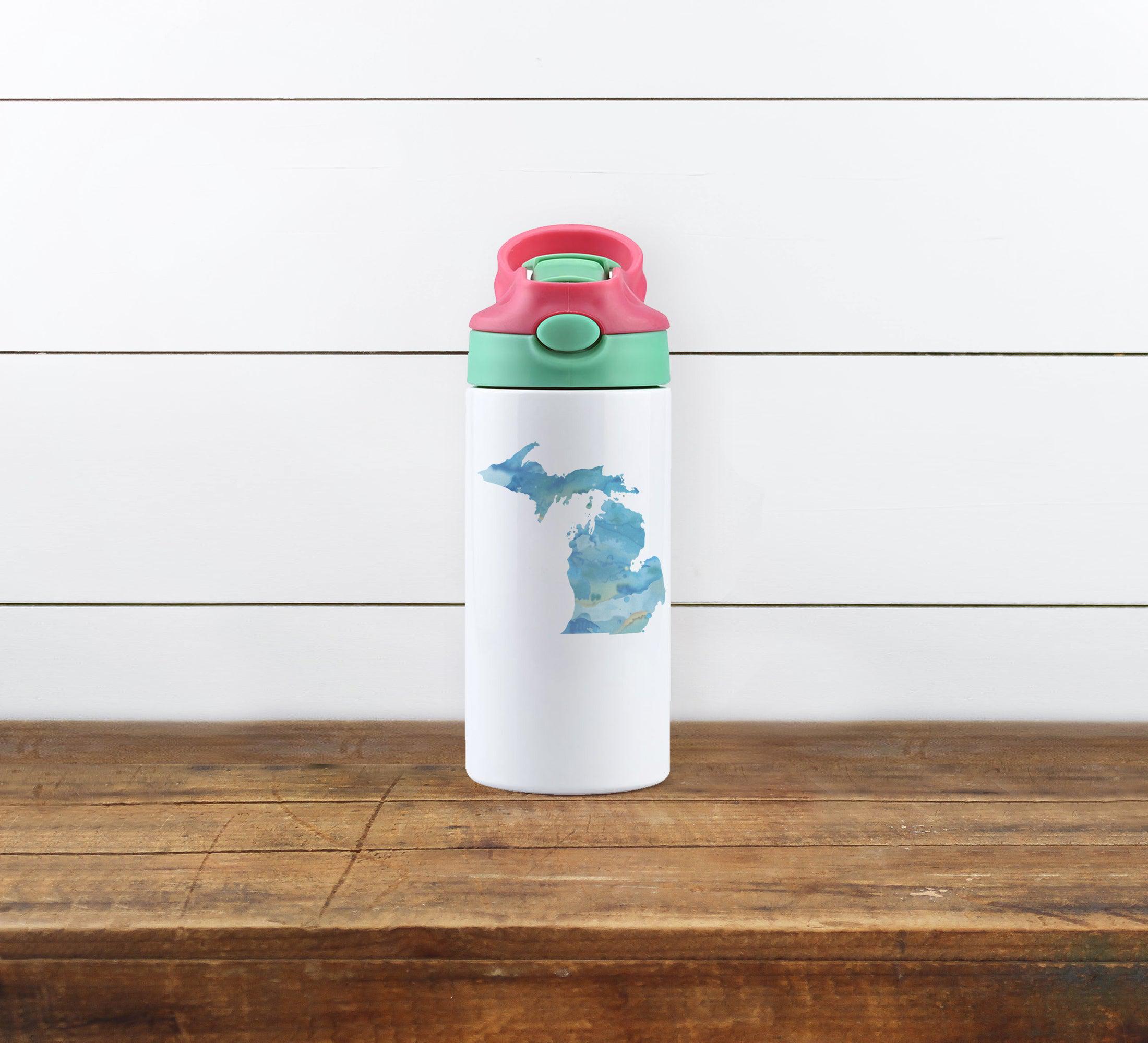 Watercolor - Ocean - Michigan - Kids 12Oz Water Bottle