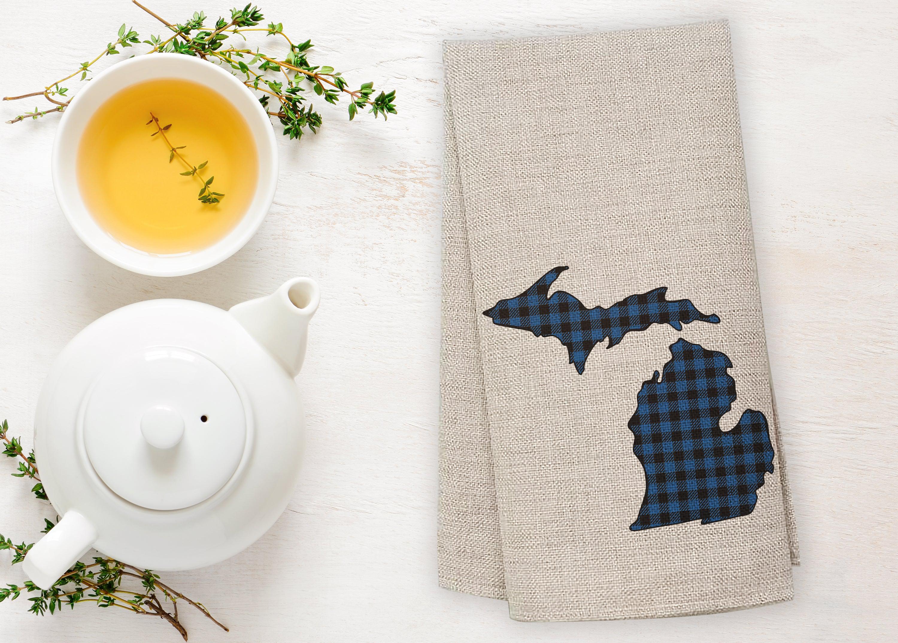 Plaid - Blue - Michigan - Tea Towel