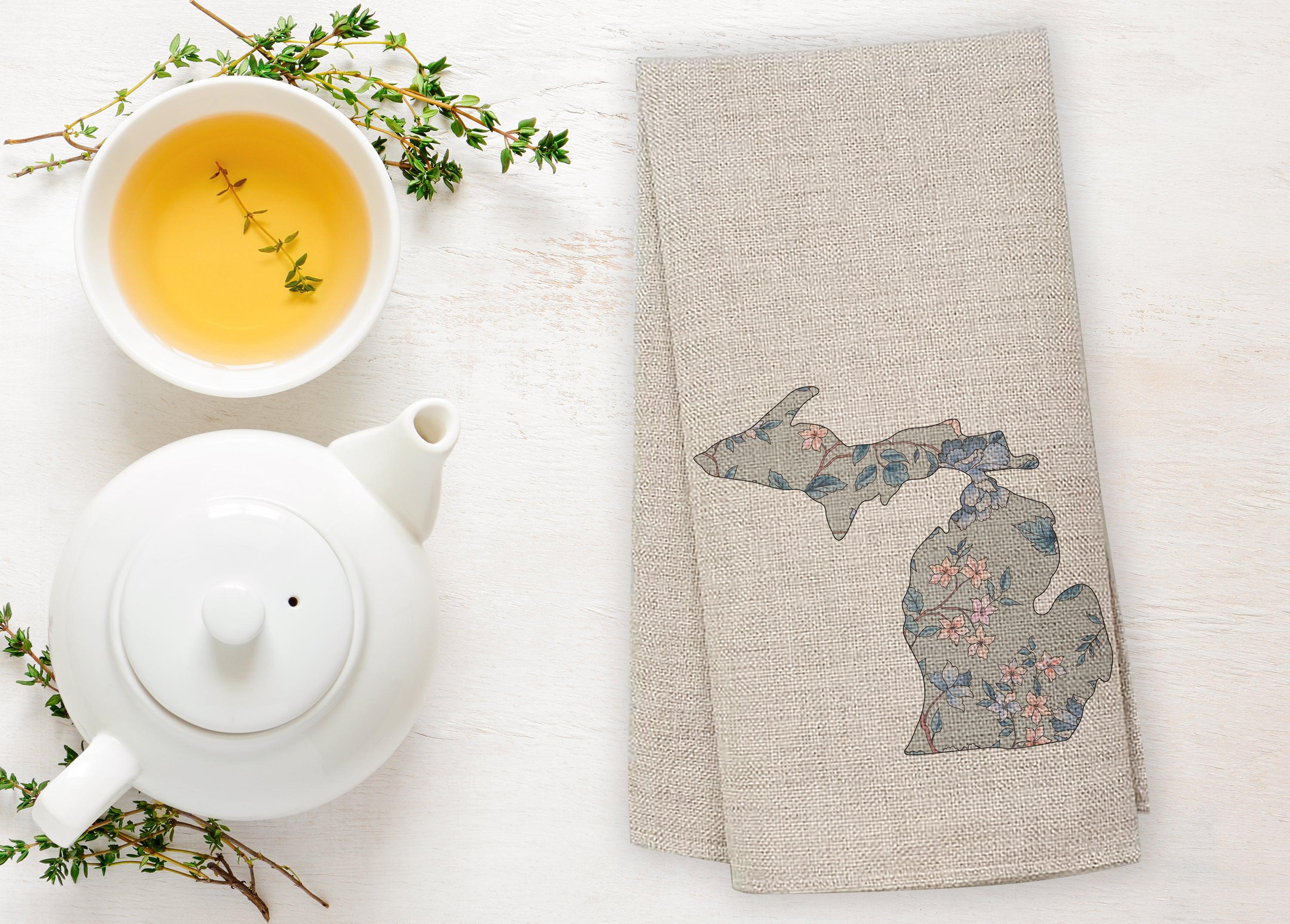 Branch Floral - Gray - Michigan - Tea Towel