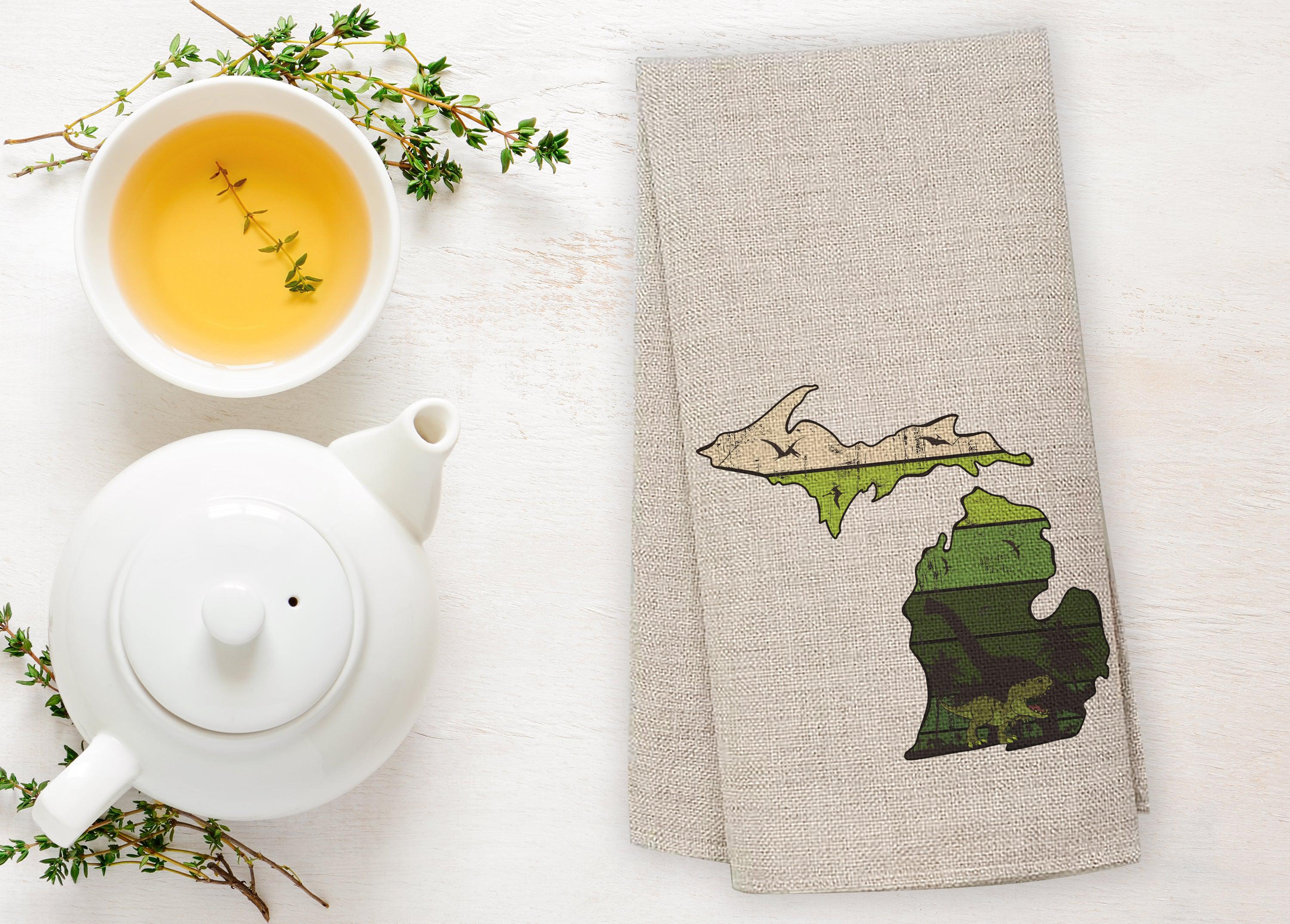 Dinosaurs - Michigan - Tea Towel