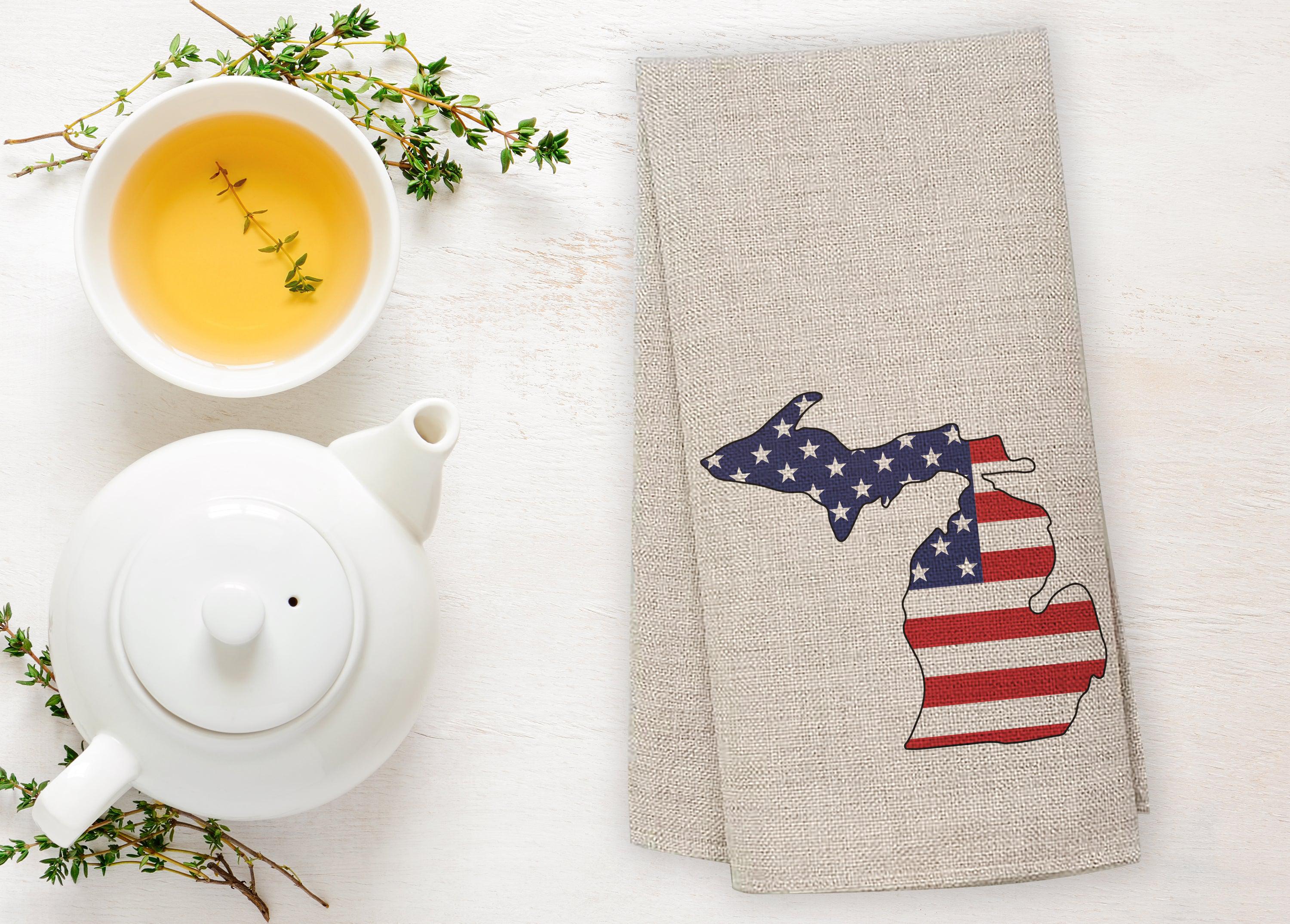 American Flag - Michigan - Tea Towel