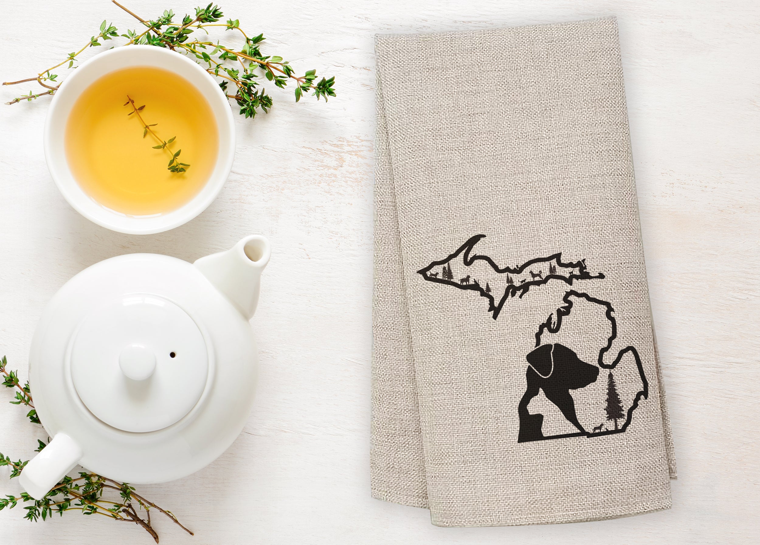 Pets - Outline - Michigan - Tea Towel