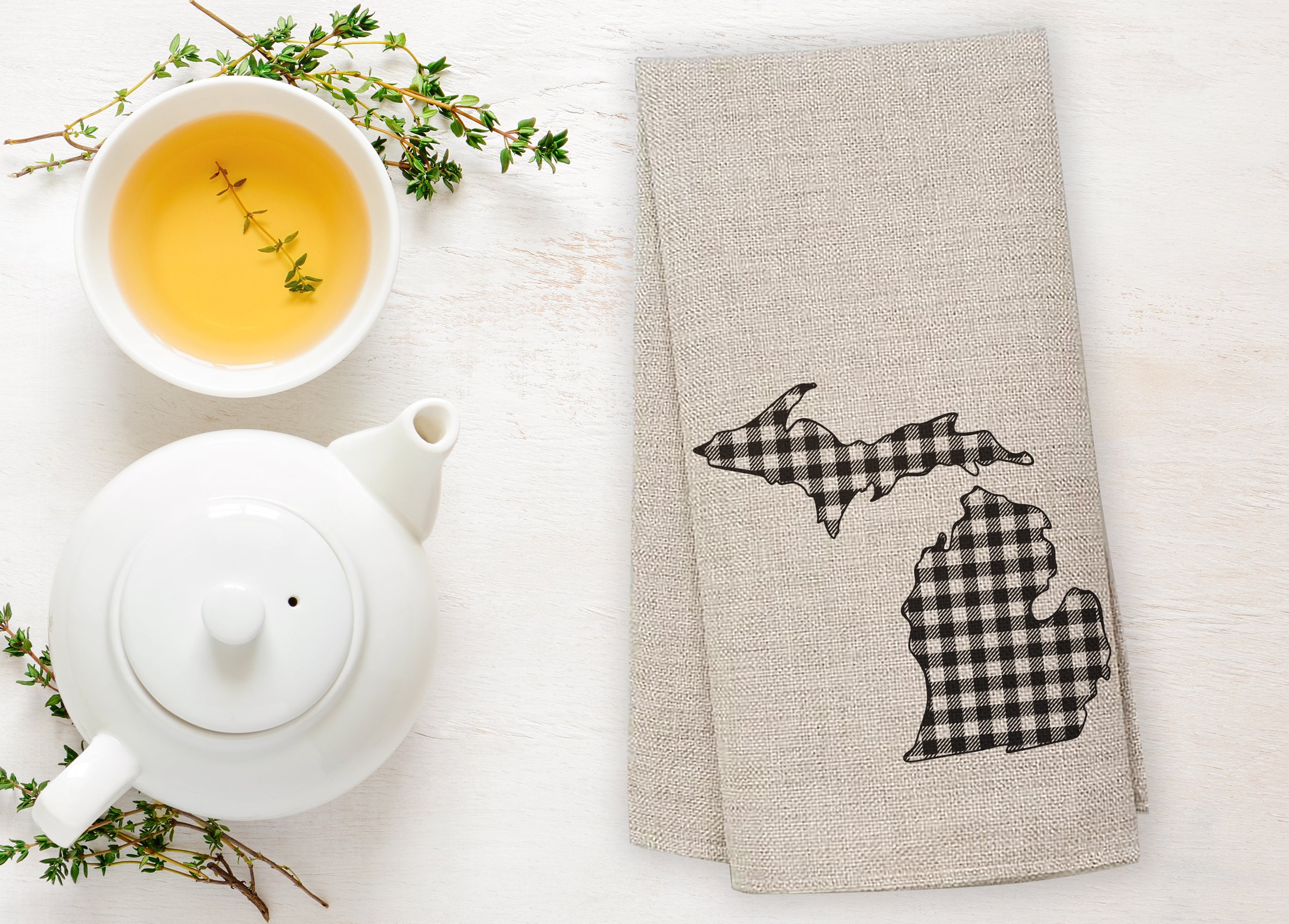 Checkered - Michigan - Tea Towel