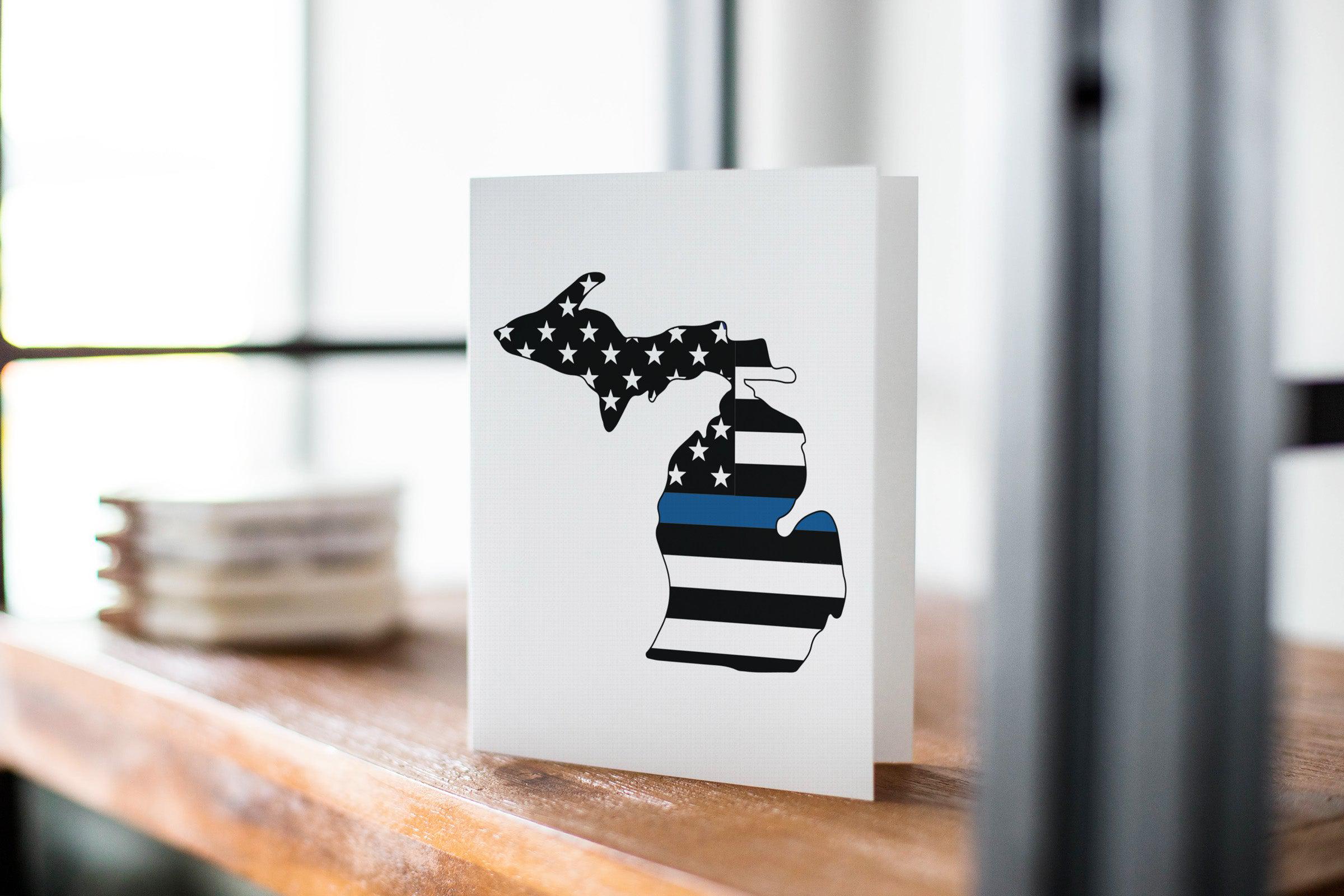 Michigan American Flag Blue Line Greeting Card