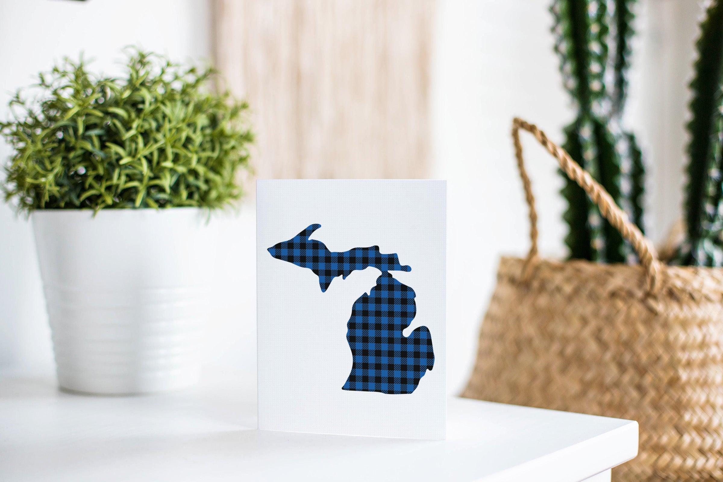 Michigan Blue Plaid Greeting Card