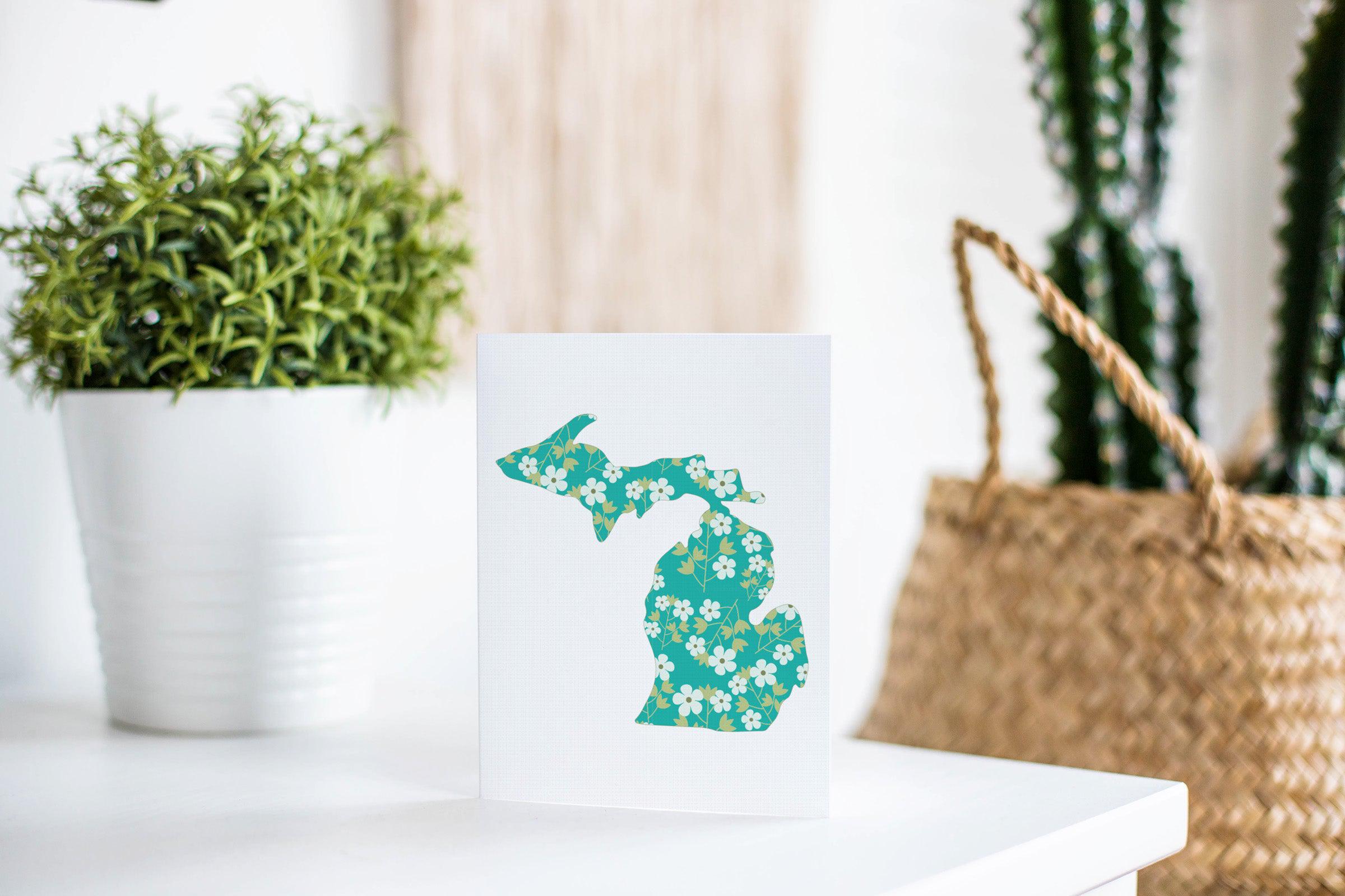 Michigan Coral Floral Greeting Card