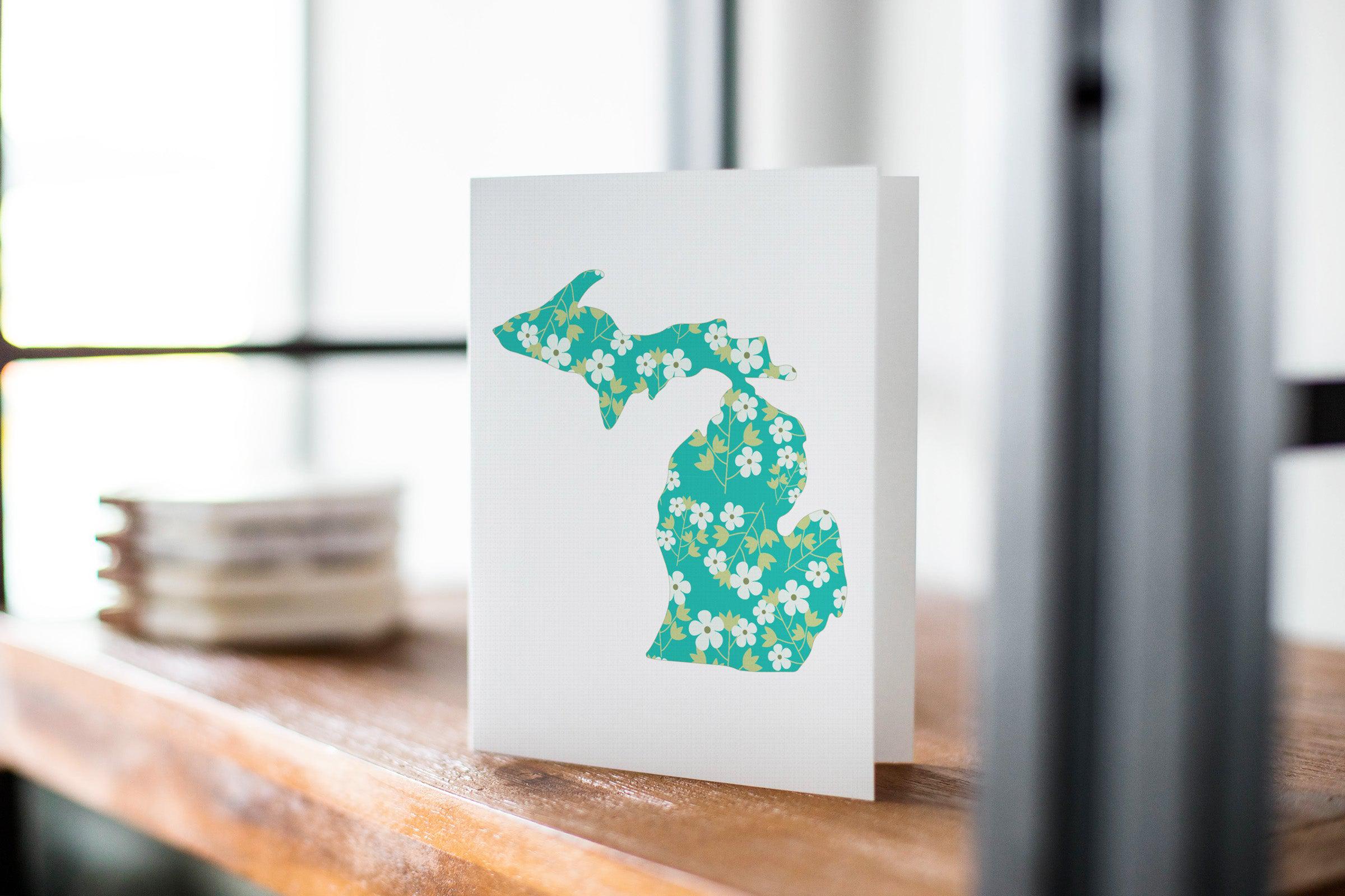 Michigan Coral Floral Greeting Card