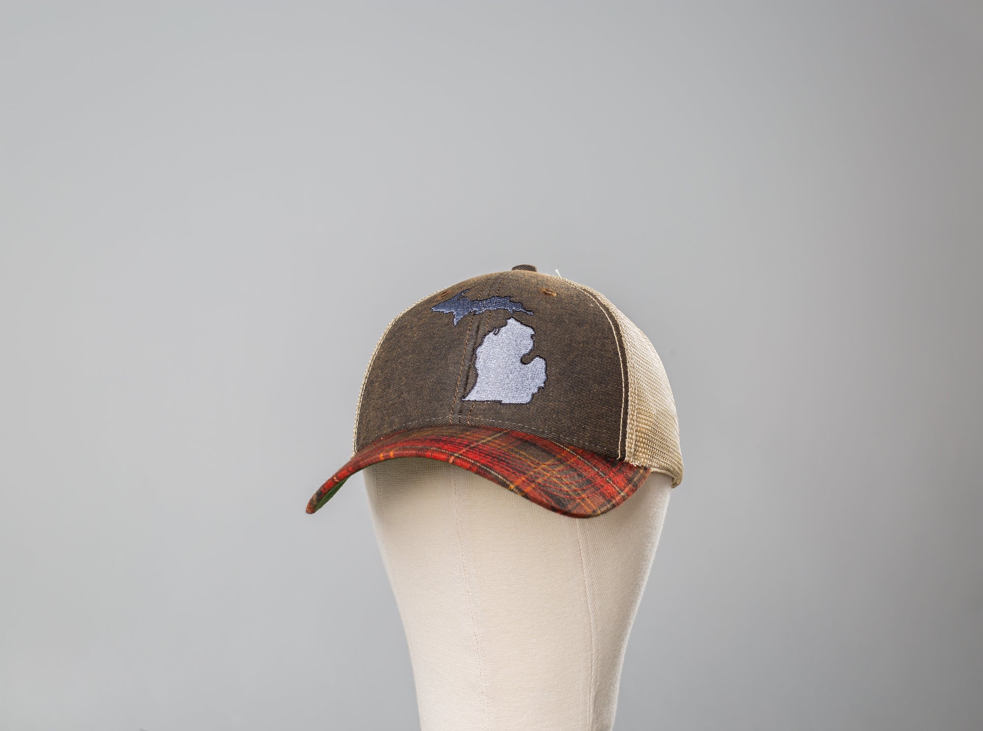 Michigan Gray Embroidered Hat With Plaid Bill