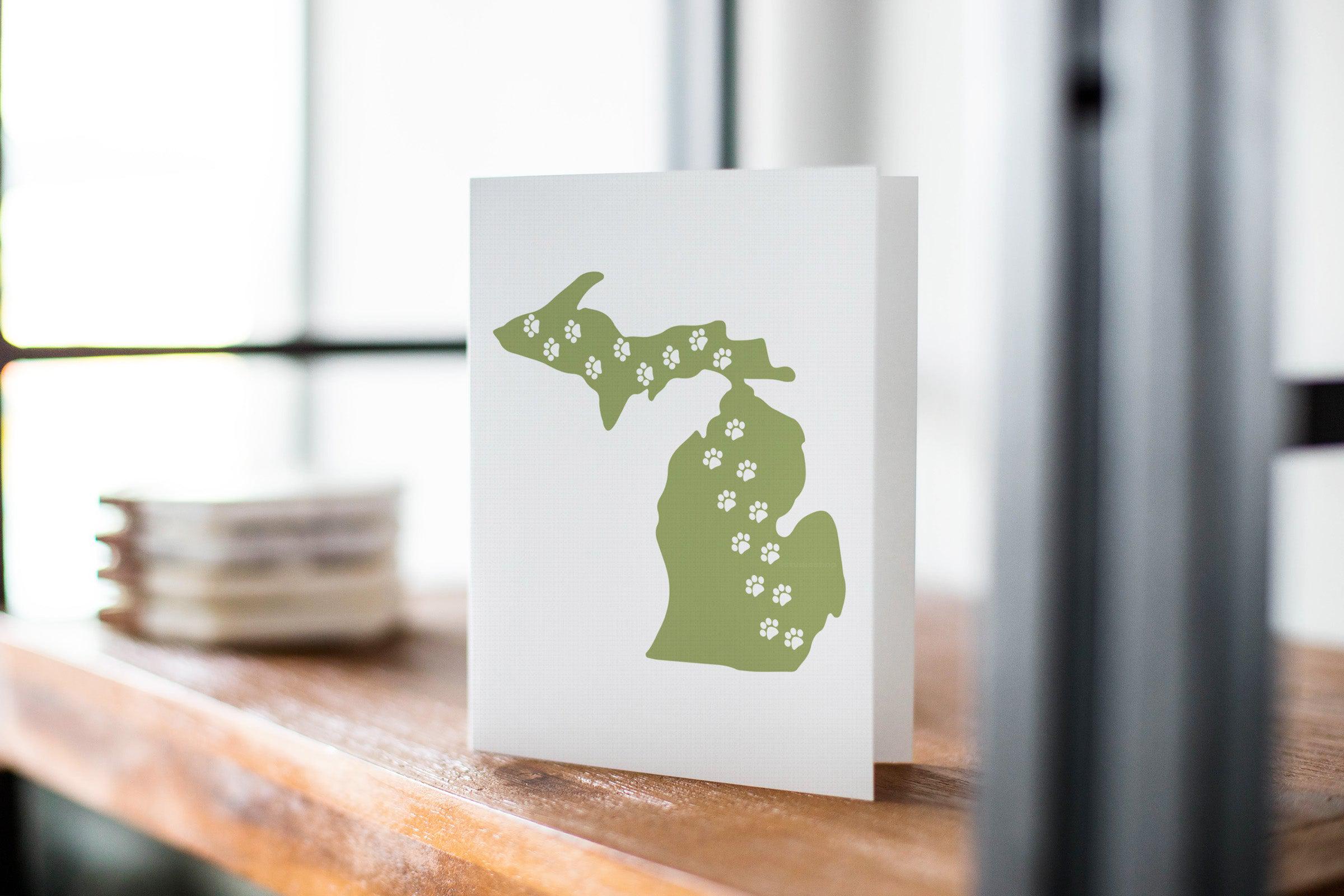 Michigan Green Pet Footprints Greeting Card