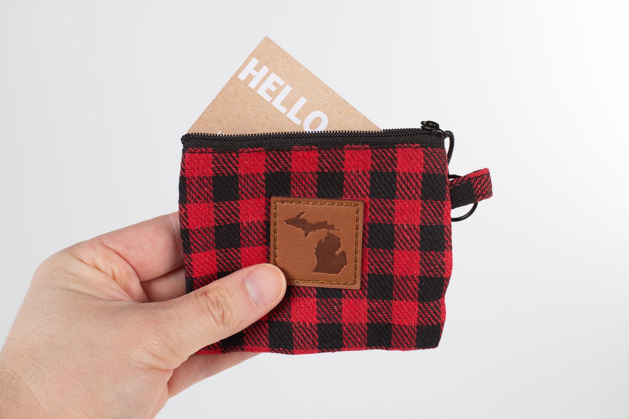 Michigan Leather Patch - Plaid Coin Pouch