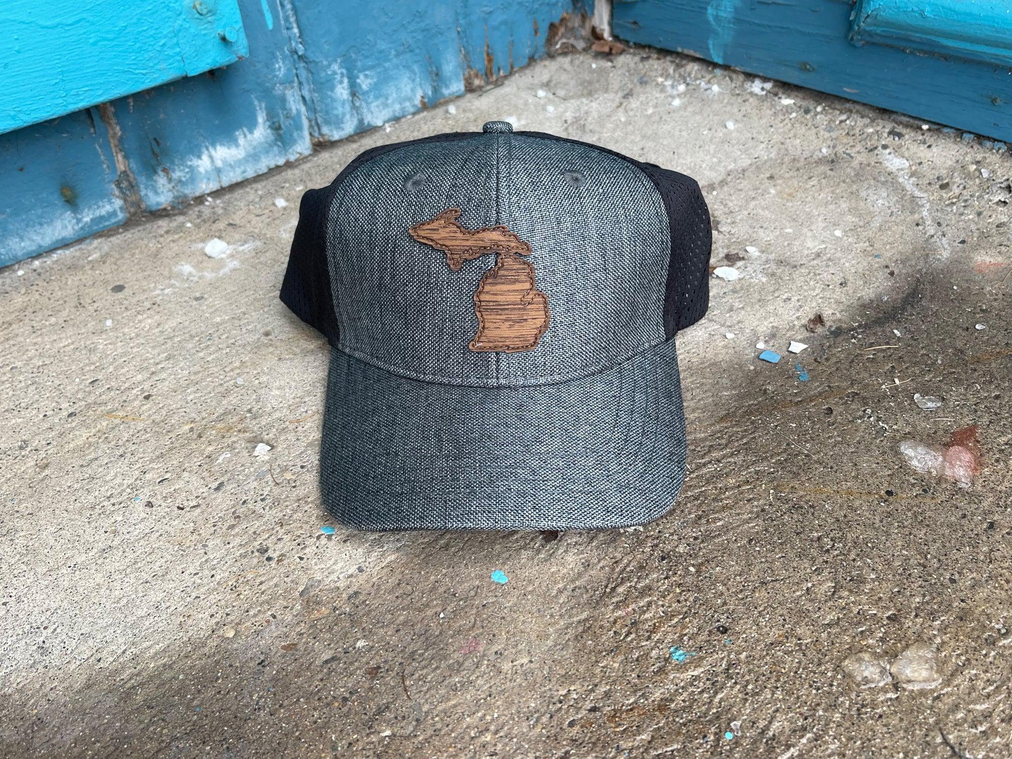 Michigan Shaped Wood Grain Leather Patch, Heathered Gray Hat