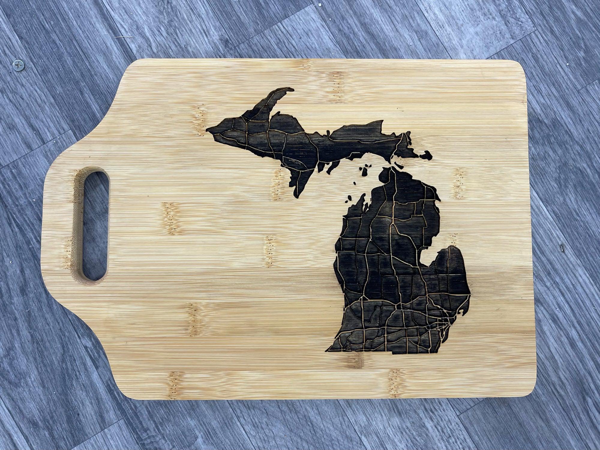 Road Map Michigan Medium Wooden Engraved Cutting Board