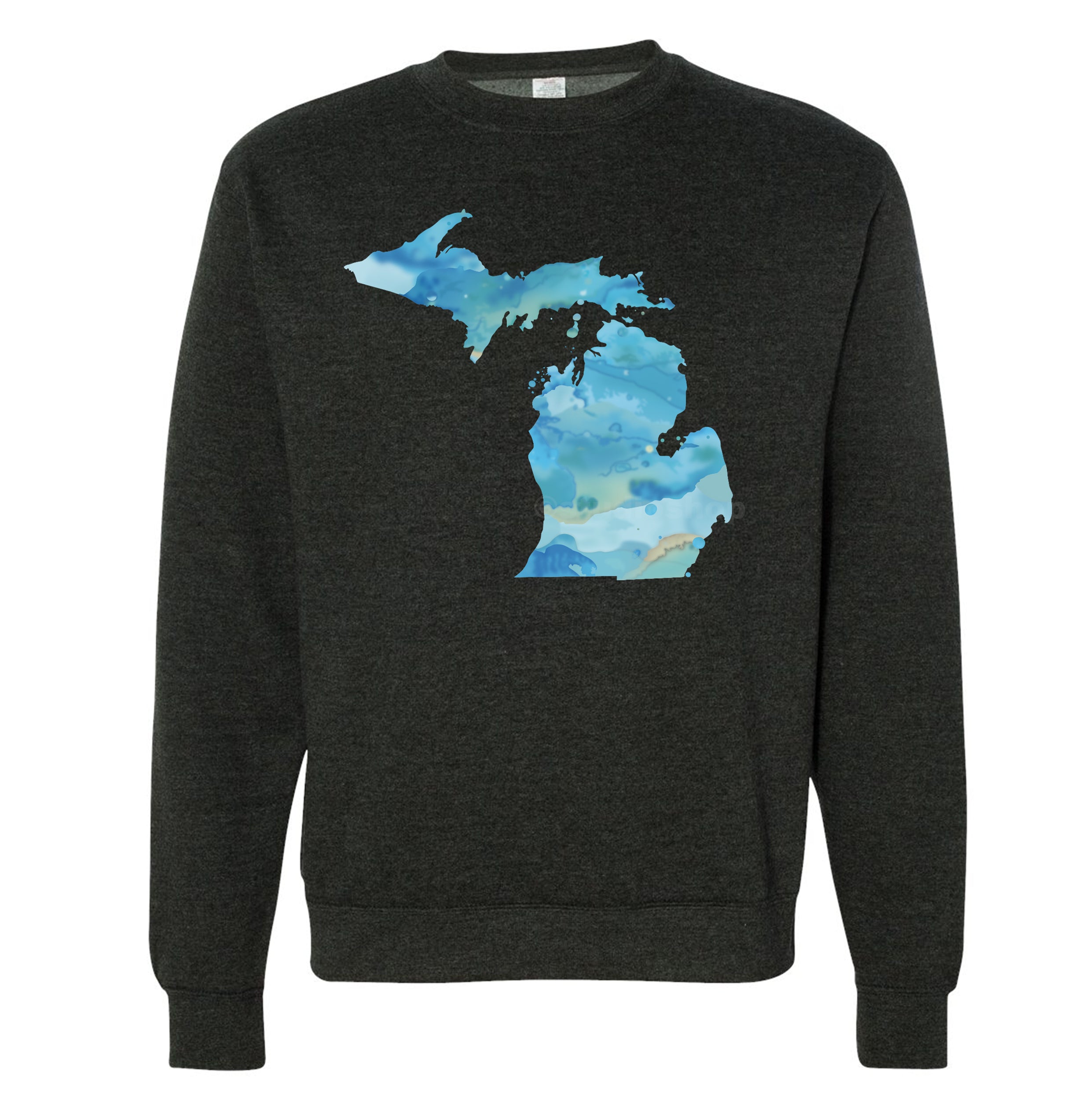 Ocean Watercolor - Michigan - Dark Heathered Gray Sweatshirt