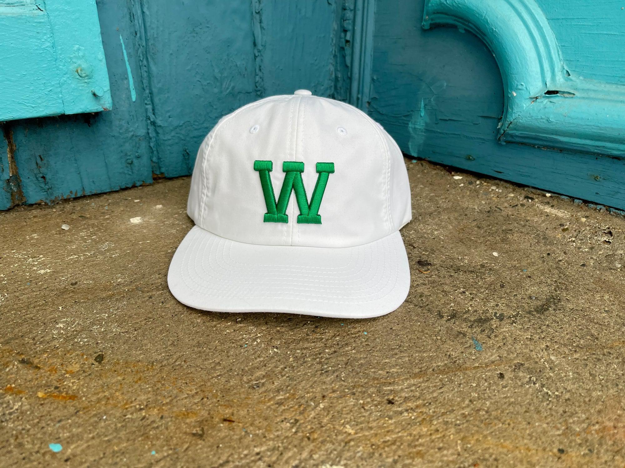 "W" Green Embroidered - White Hat